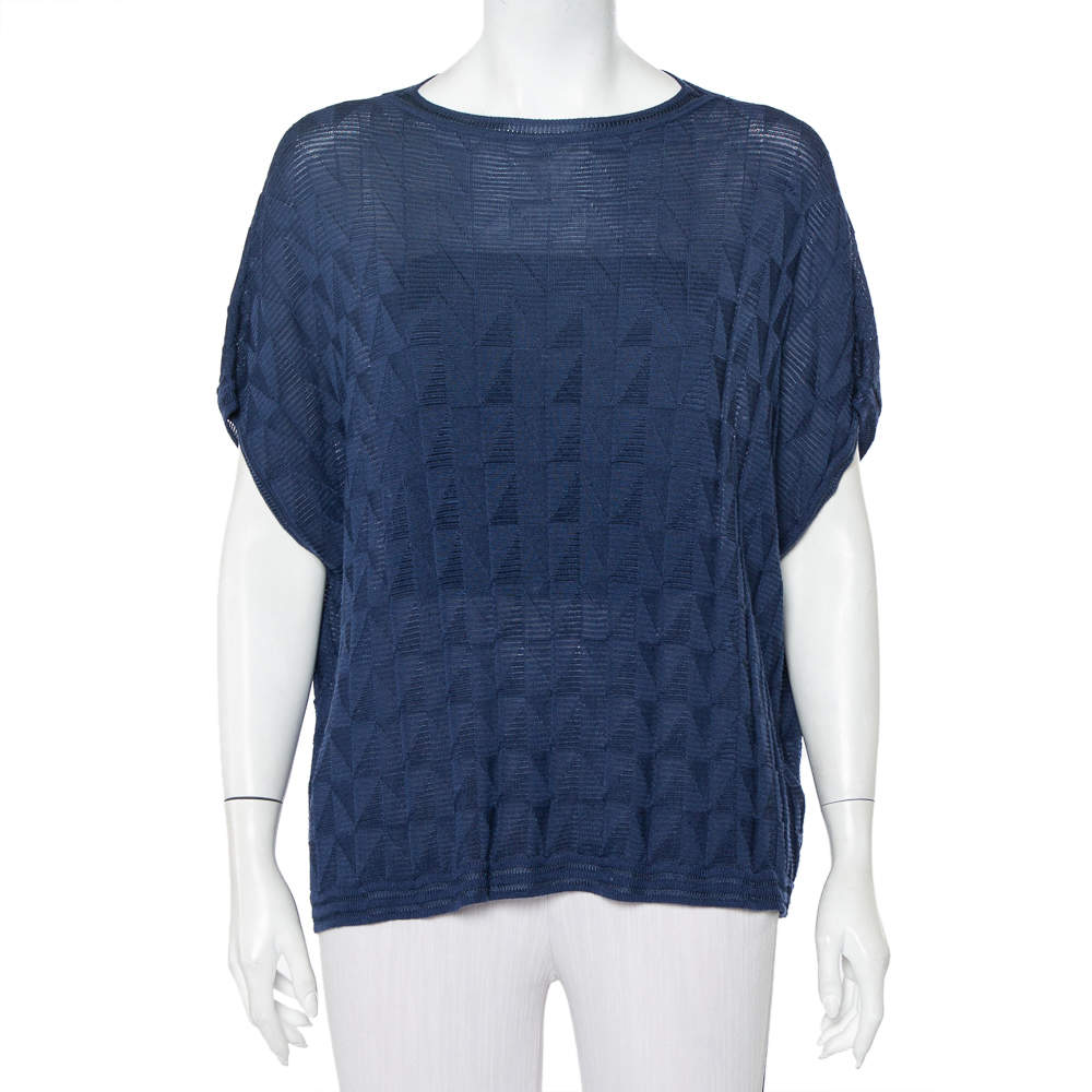 Pre Owned M Missoni Navy Blue Patterned Wool Oversized Boxy Top S