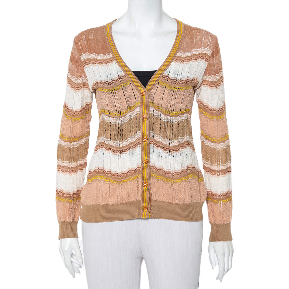 مملوكة مسبقًا M Missoni Beige Patterned Knit Button Front Cardigan M