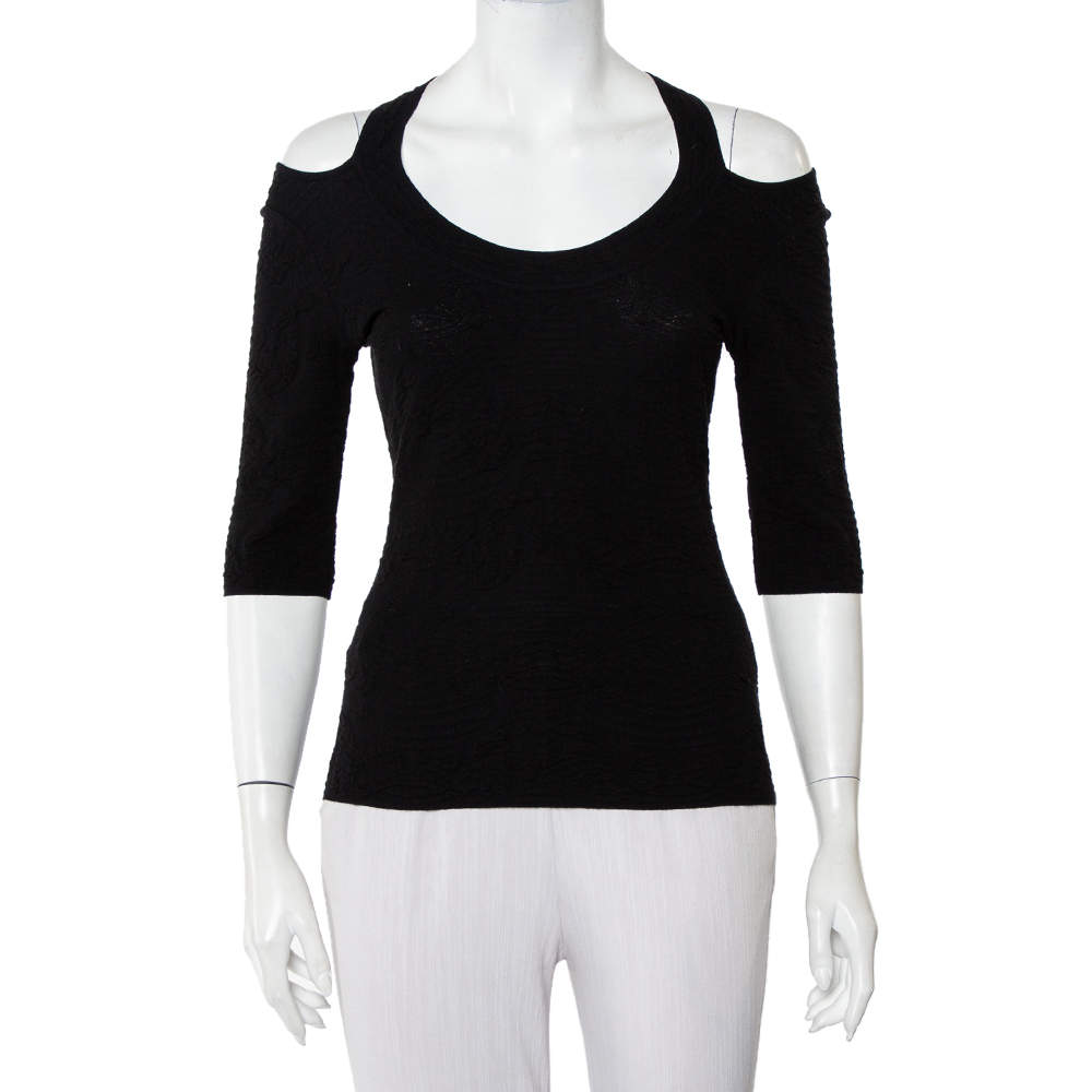 Pre Owned توب إم ميزوني تريكو جاكار أسود مورد مفرغ مقاس متوسط - ميديوم
