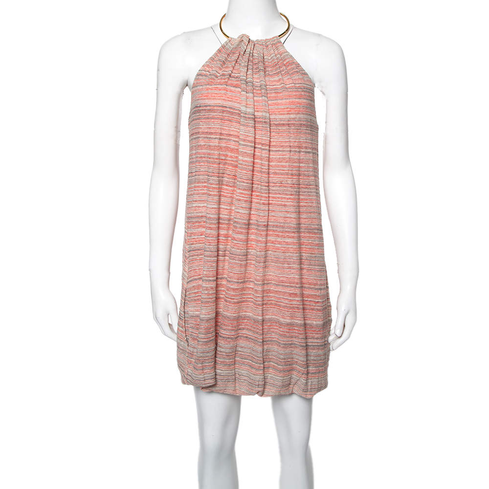 Pre Owned M Missoni Multicolor Linen Knit Halter Neck Mini Dress S