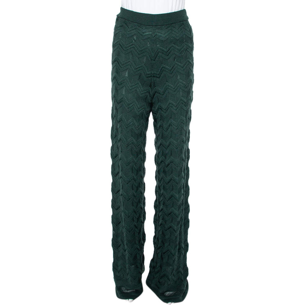 Pre Owned بنطلون أم ميزوني بالازو تريكو نمط أخضر داكن مقاس صغير