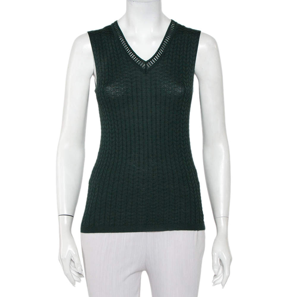 Pre Owned M Missoni Dark Green Patterned Knit Tank Top M