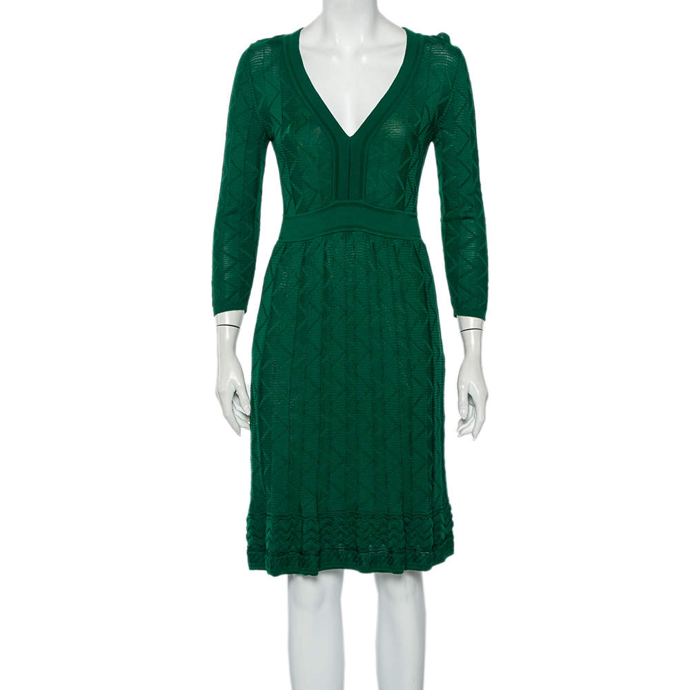 Pre Owned M Missoni Green Patterned Knit Midi Dress M