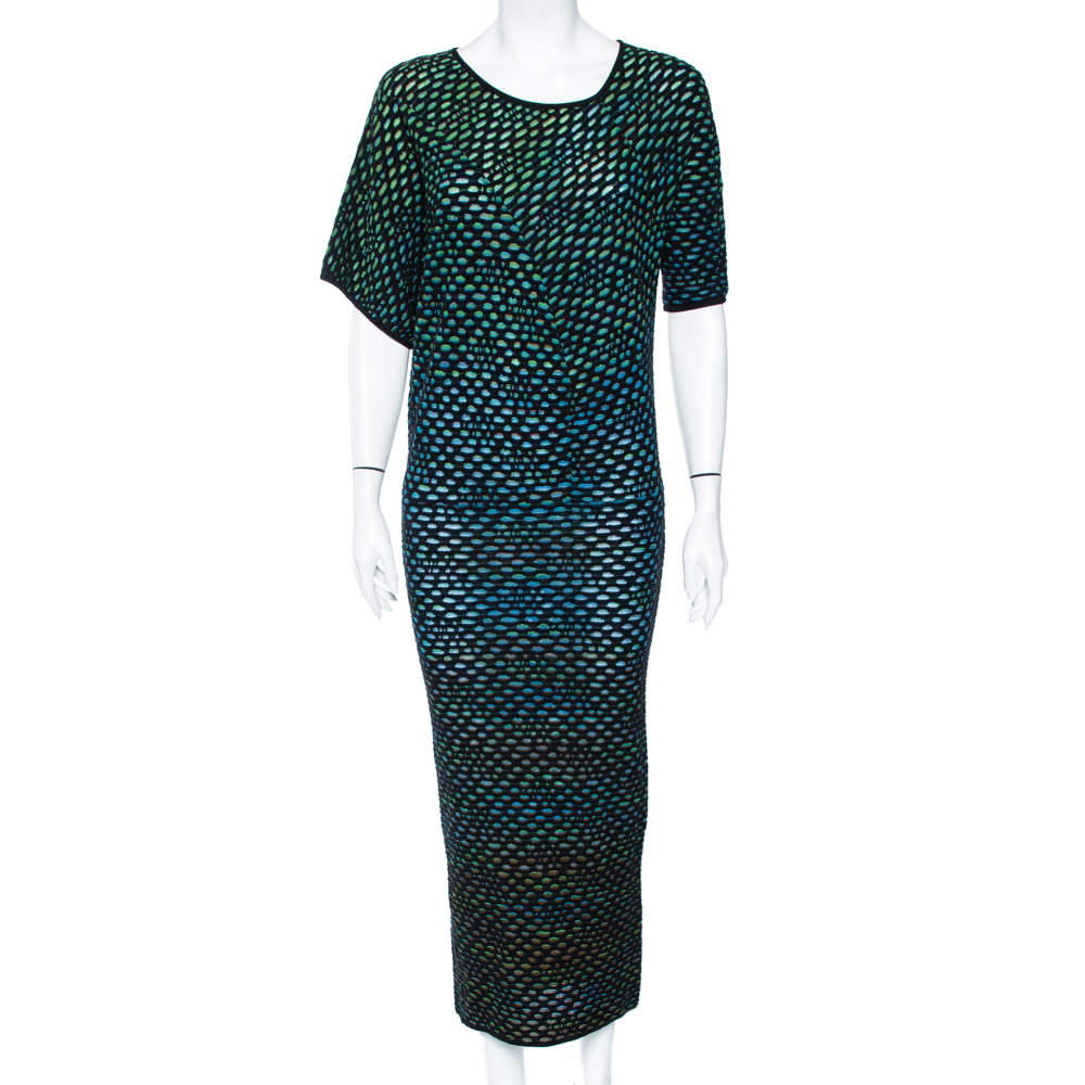 فستان إم ميزوني تريكو جاكار شبكي متعدد الألوان متوسط الطول مقاس صغير (سمول) 