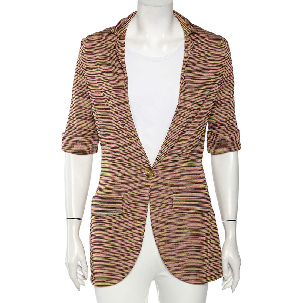 M Missoni Multicolored Cotton Knit Single Buttoned Blazer M