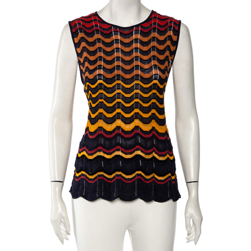 Pre Owned M Missoni Multicolored Knit Sleeveless Top M 