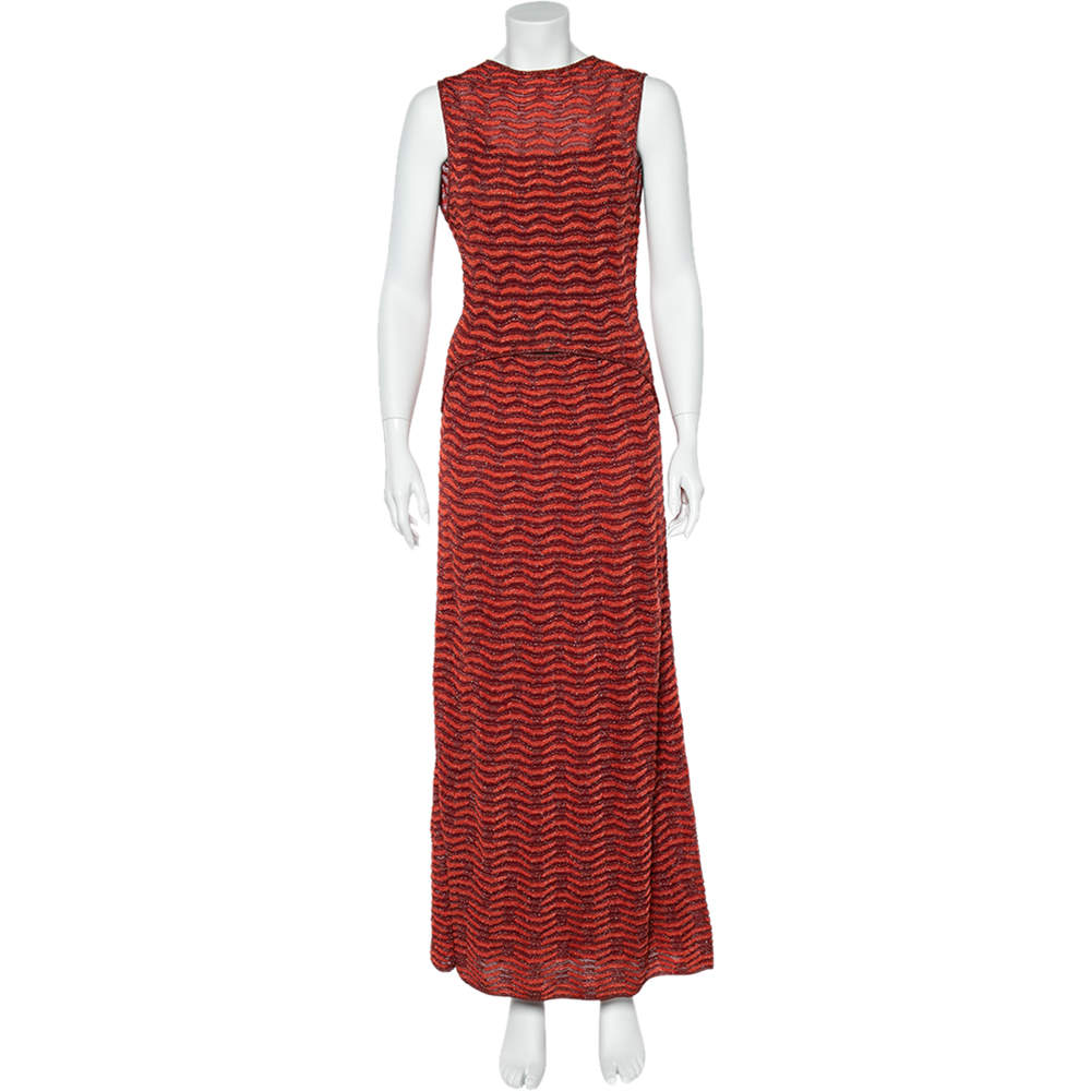مملوكة مسبقًا M Missoni Metallic Patterned Lurex Knit Sleeveless Maxi Dress M