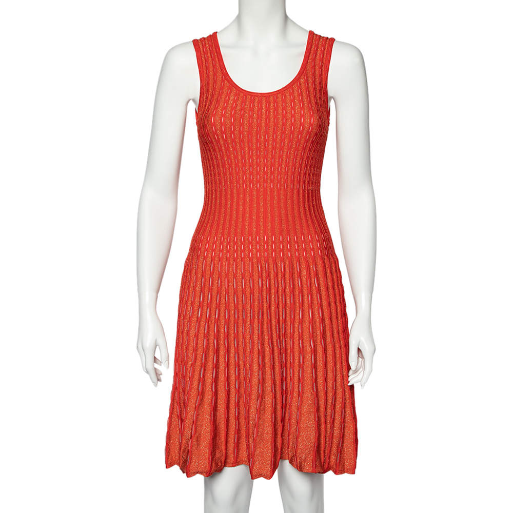 مملوكة مسبقًا فستان إم ميزوني تريكو لوركس مثقوب برتقالي بلا أكمام مقاس صغير - سمول