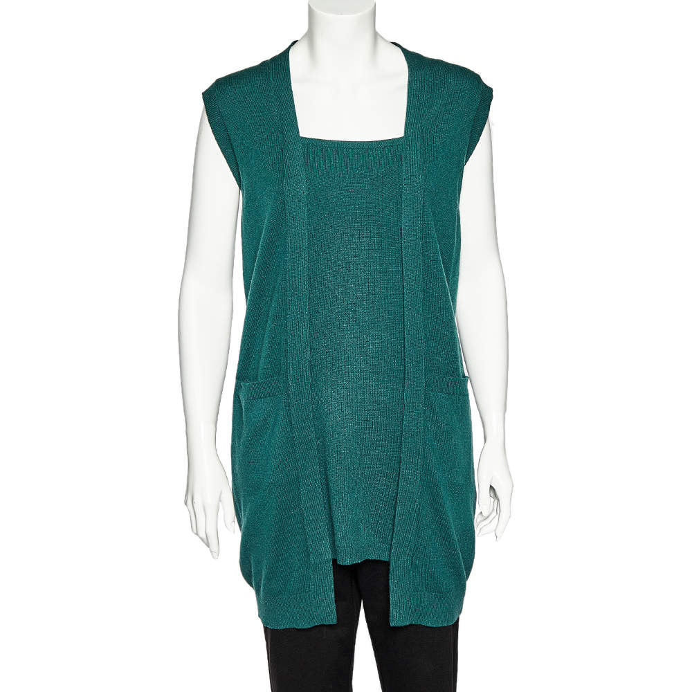 Pre Owned M Missoni Green Merino Wool & Angora Knit Sleeveless Sweater M