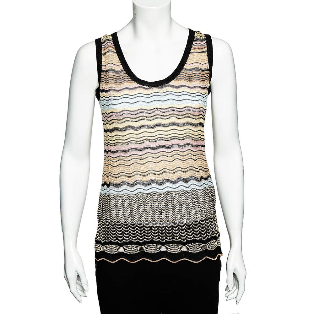 Pre Owned M Missoni Multicolor Wave Pattern Knit Tank Top M