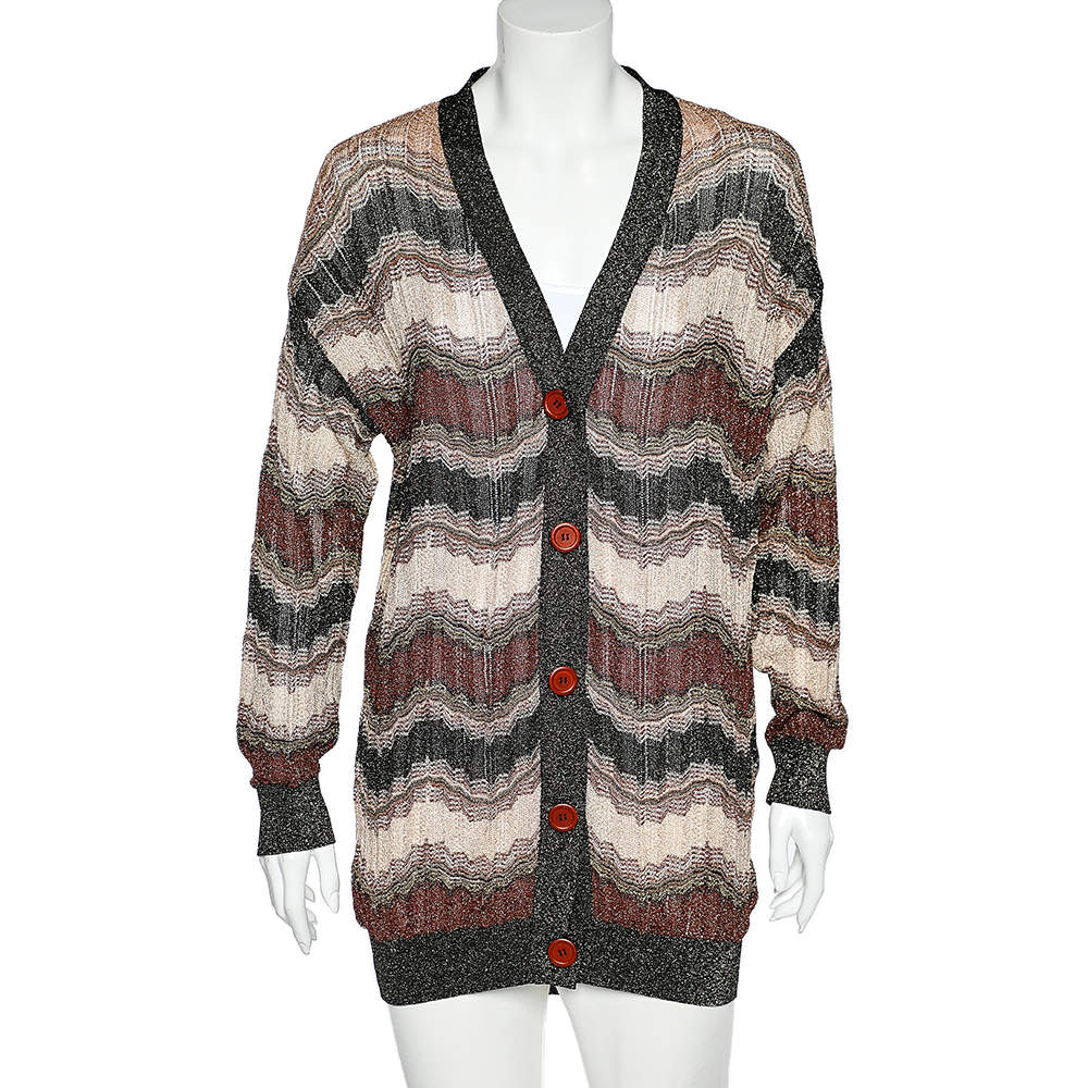 Pre Owned M Missoni Multicolor Lurex Knit Button Front Cardigan M