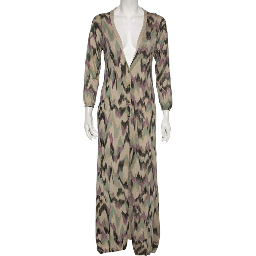 Pre Owned كارديغان إم ميزوني تريكو متعدد الألوان بأزرار أمامية طويلة مقاس متوسط - ميديون