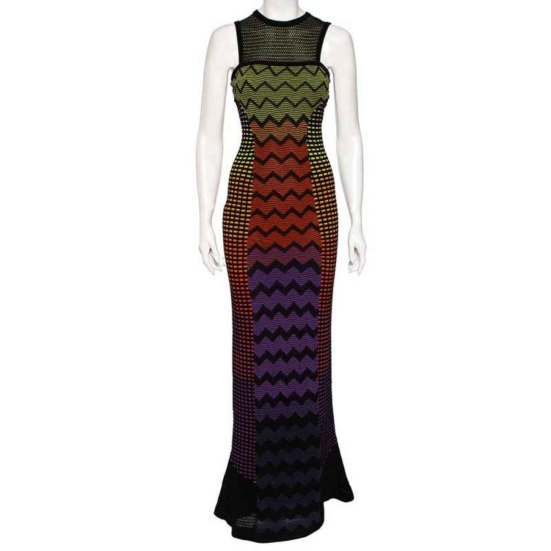 Pre Owned M Missoni Multicolor Patterned Knit Sleeveless Maxi Dress S