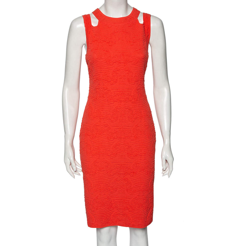 مملوكة مسبقًا فستان إم ميزوني جاكار مورد وردي بلا أكمام مقاس متوسط (ميديوم)