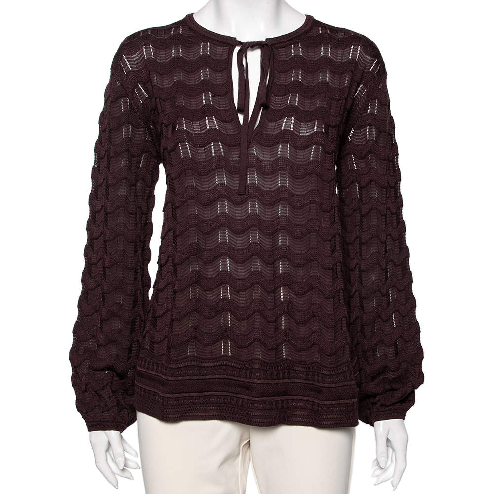 Pre Owned بلوفر إم ميزوني تريكو بني نمط مموج مقاس كبير - لارج
