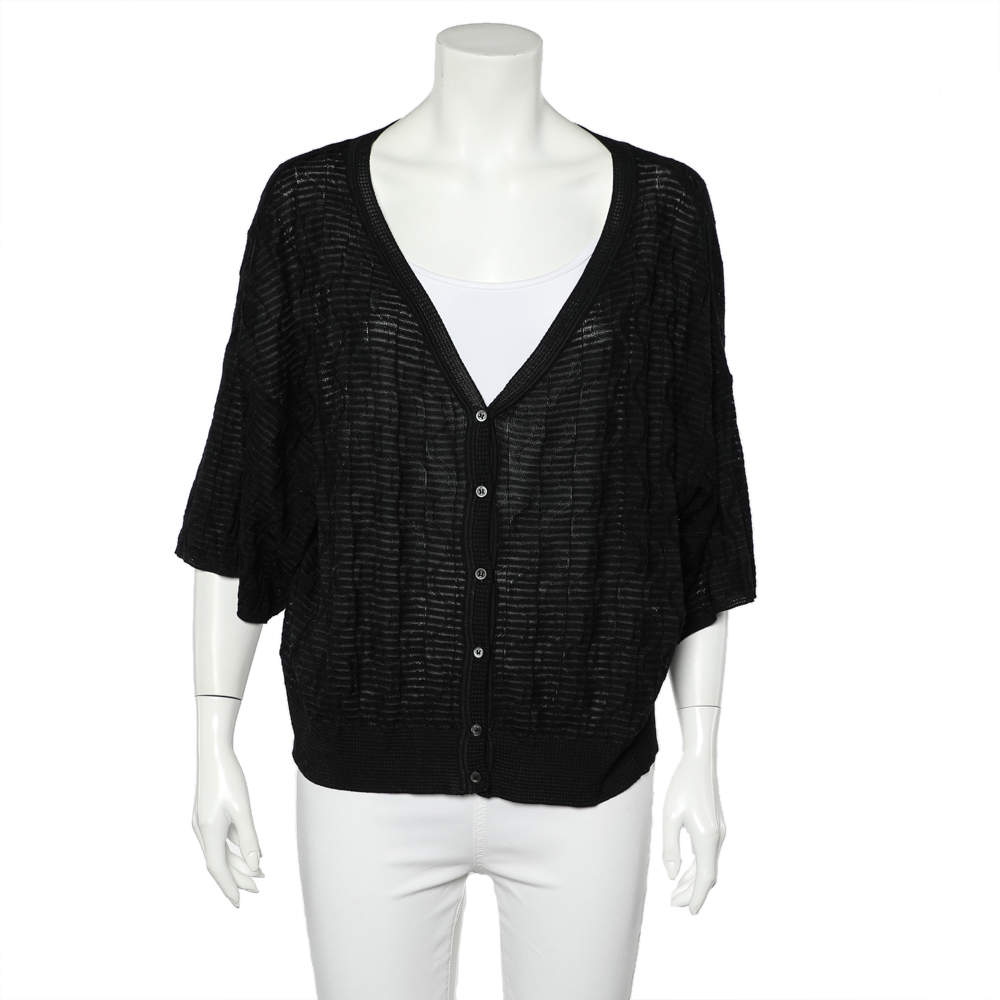 M Missoni Black Patterned Knit Oversized Short Cardigan XL