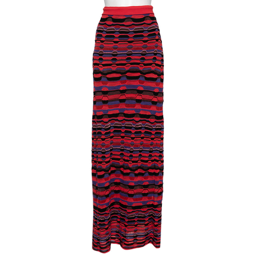 Pre Owned M Missoni Multicolored Knit Maxi Skirt M