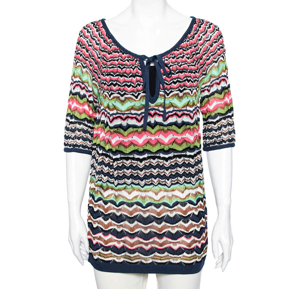 Pre Owned M Missoni Multicolor Perforated Knit Top M