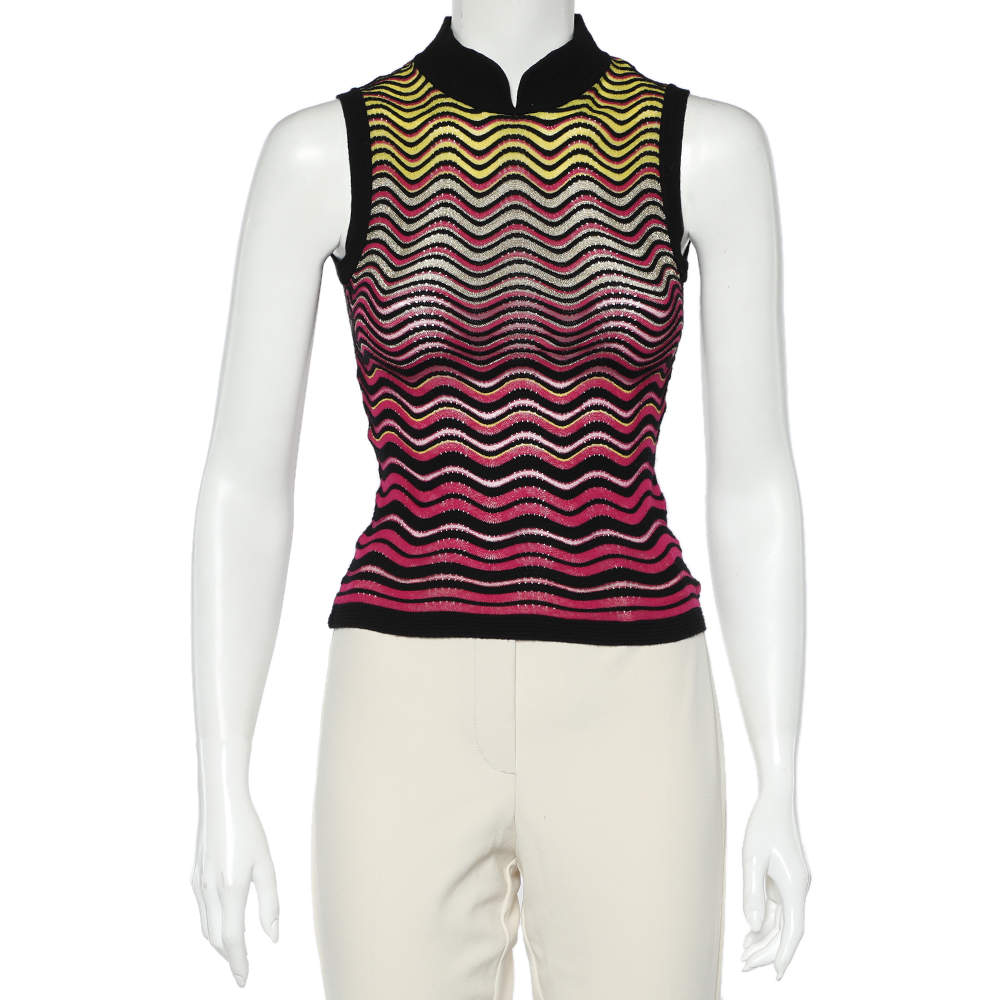 Pre Owned توب إم ميزوني تريكو نمط مموج متعدد الألوان بلا أكمام مقاس صغير - سمول