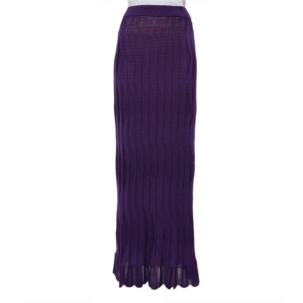 Pre Owned M Missoni Purple Patterned Wool Knit Maxi Skirt L