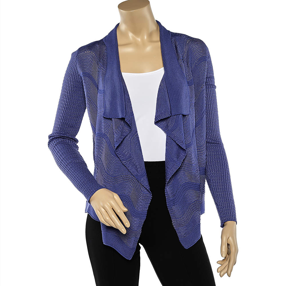 Pre Owned M Missoni Blue Patterned Knit Shawl Collar Shrug M