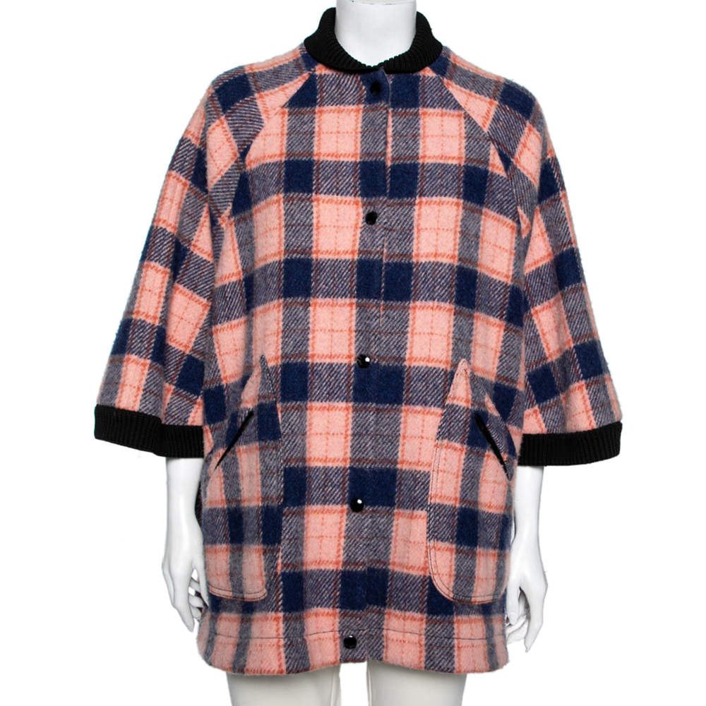 Pre Owned M Missoni Peach and Blue Stripe Printed Tweed Oversized Jacket S