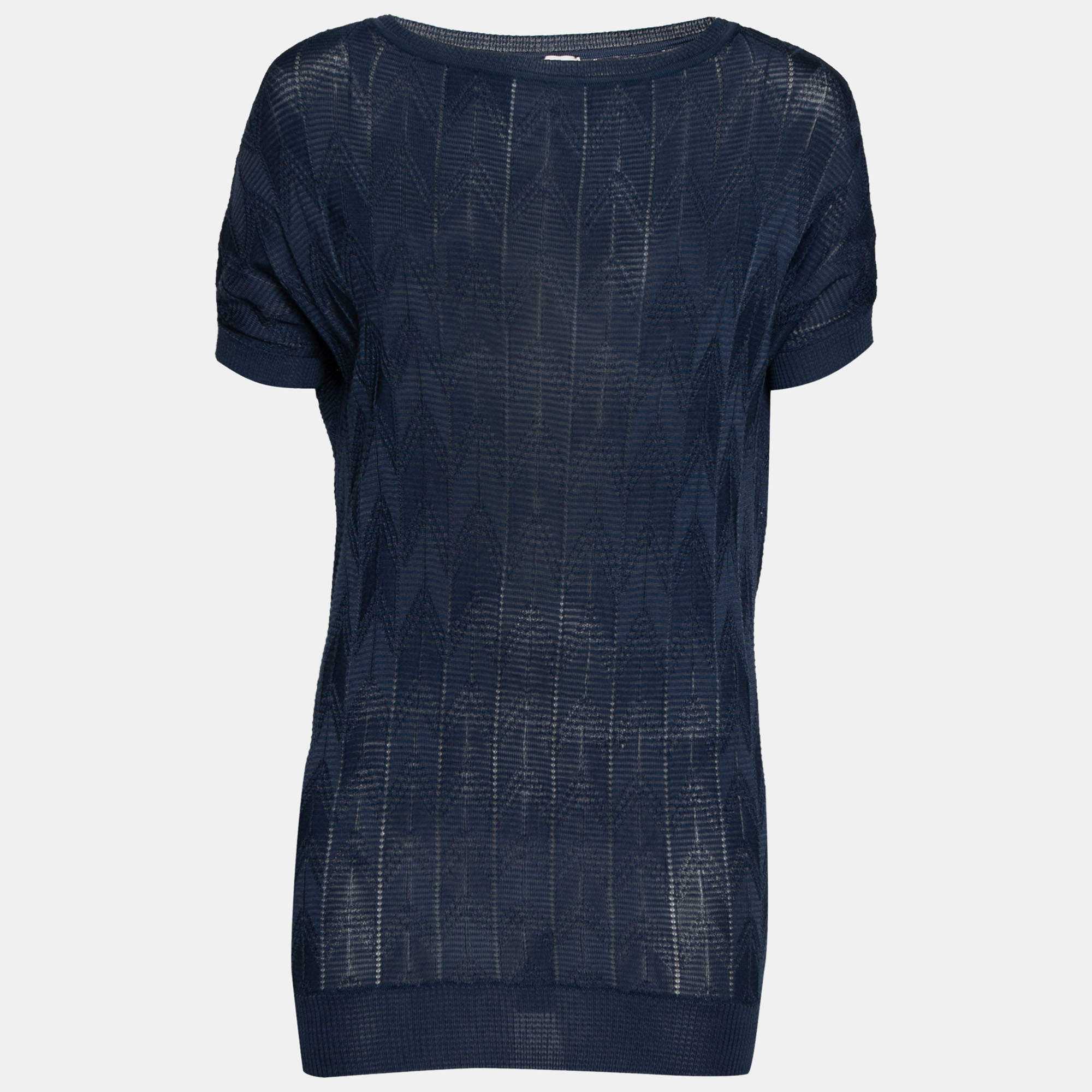 Pre Owned توب إم ميزوني تريكو أزرق منقوش بأكمام قصيرة بأكمام قصيرة مقاس متوسط - ميديوم