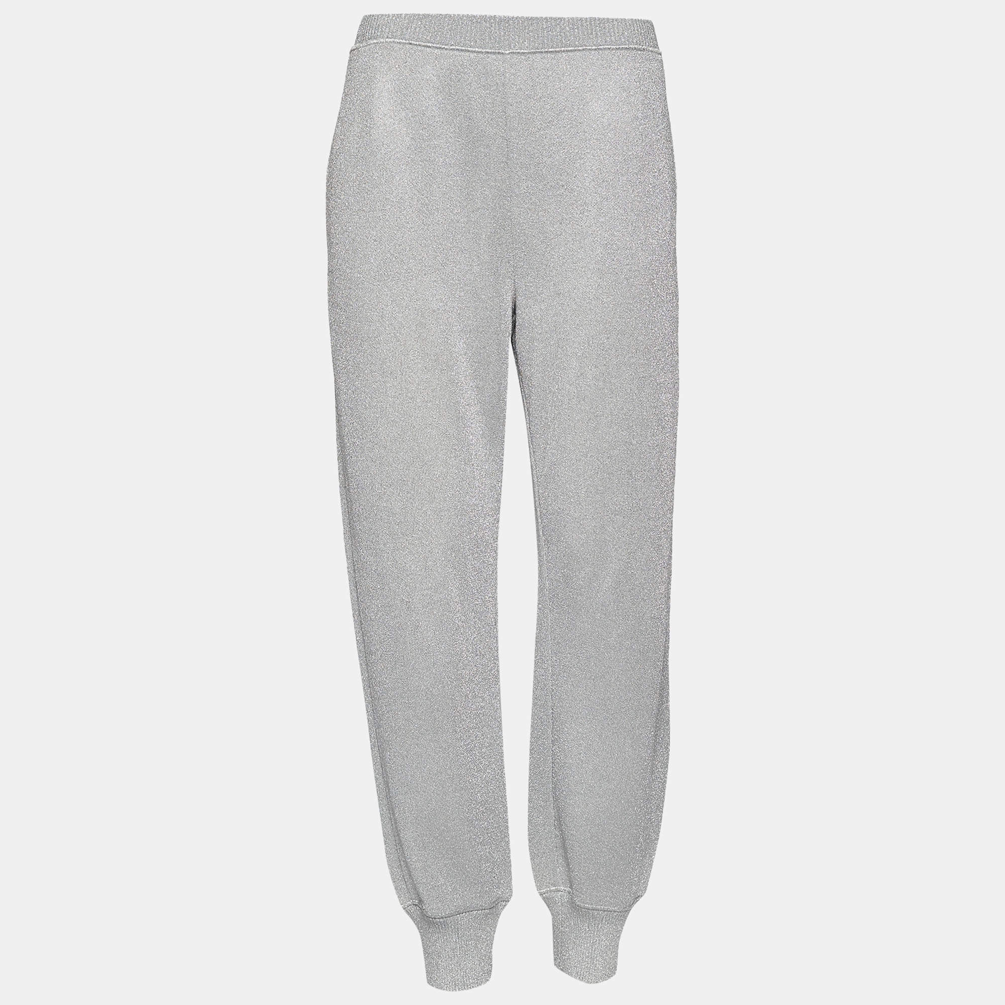 Pre Owned Missoni Silver Lurex Knit Track Pants M