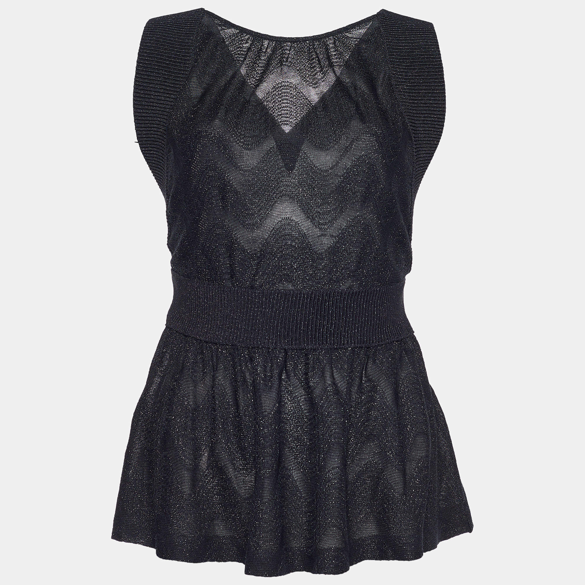 Pre Owned M Missoni Black Textured Knit Criss Cross Back Sleeveless Top M