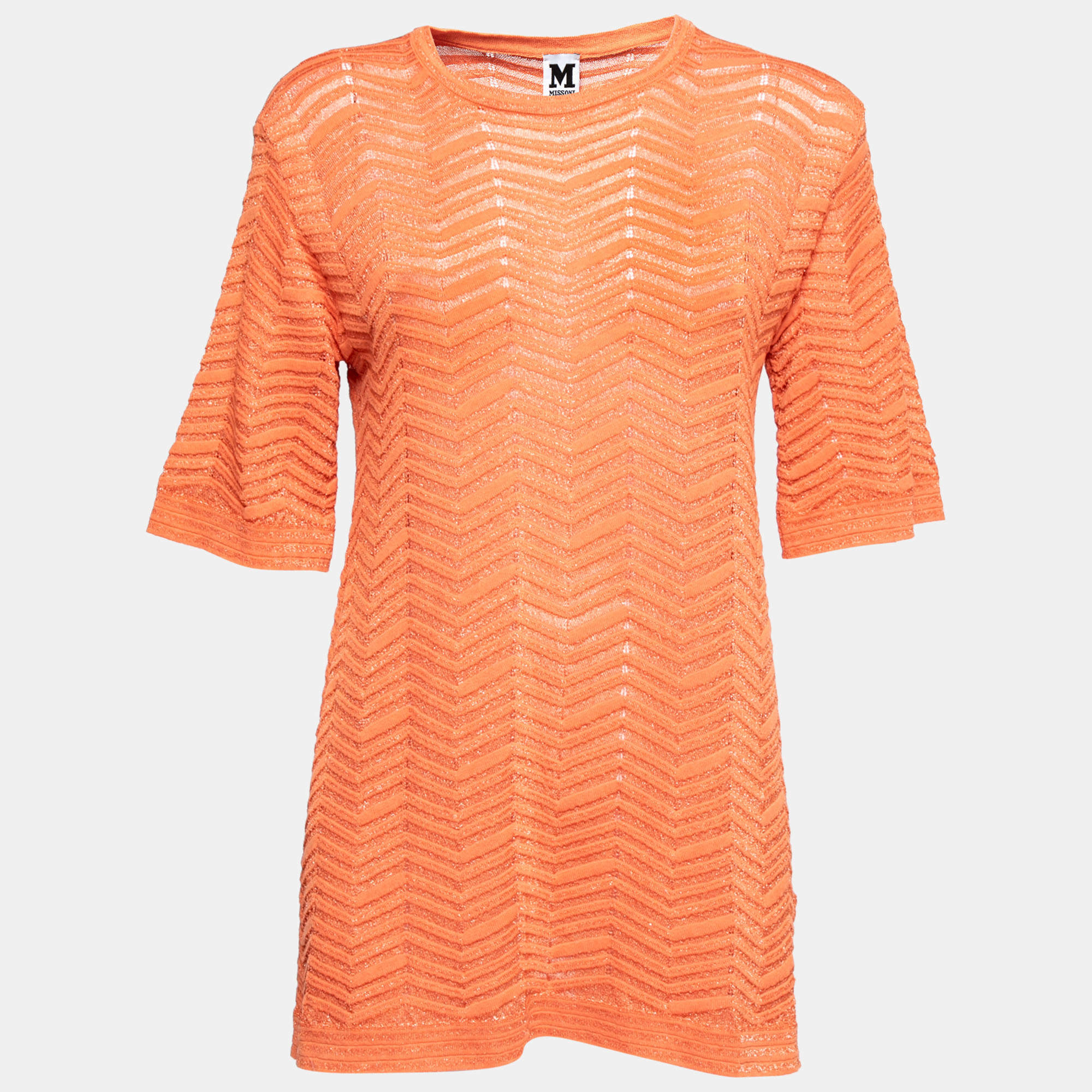 Pre Owned توب إم ميزوني تريكو لوريكس برتقالي برقبة مستديرة مقاس كبير - لارج