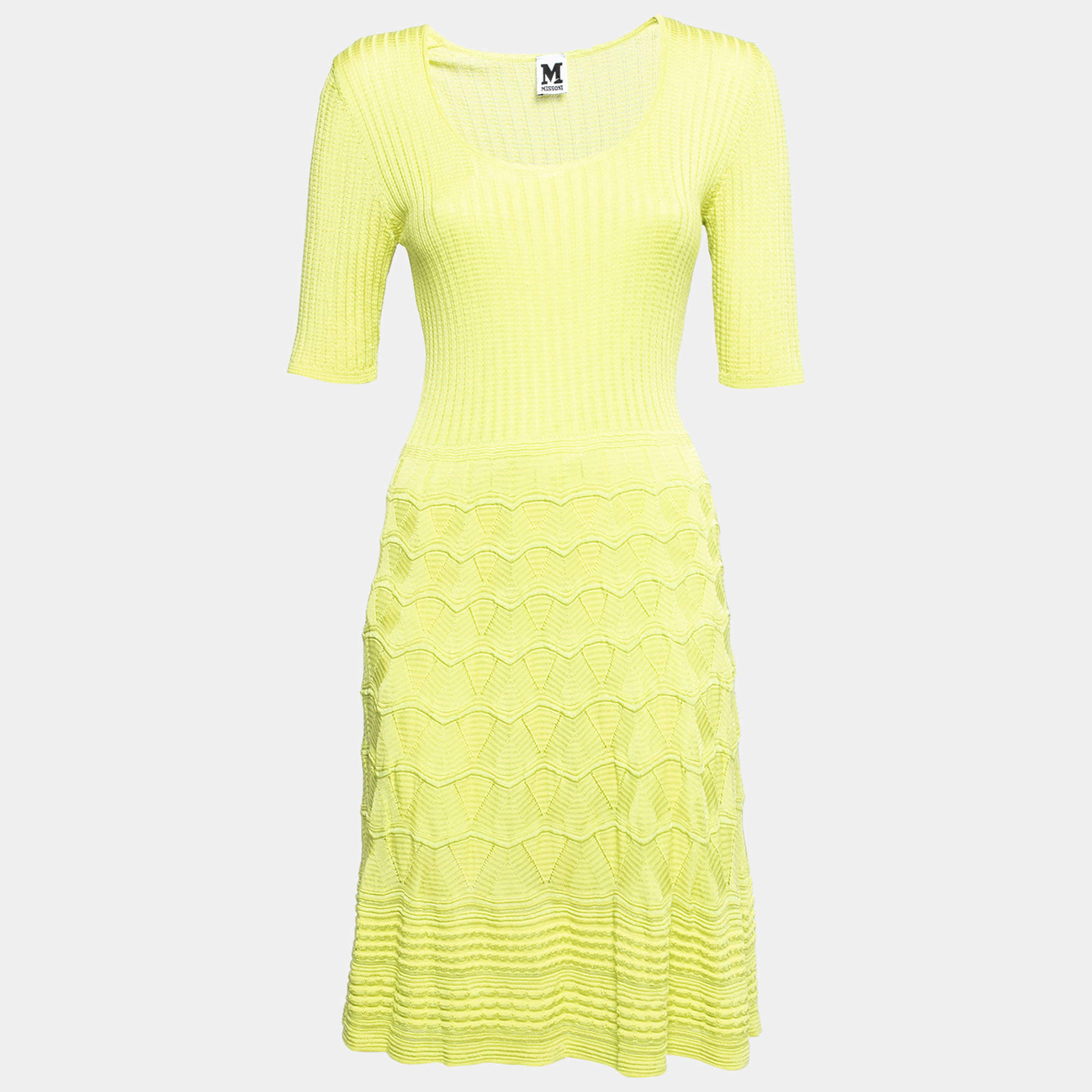 Pre Owned M Missoni Green Patterned Knit Round Neck Dress M