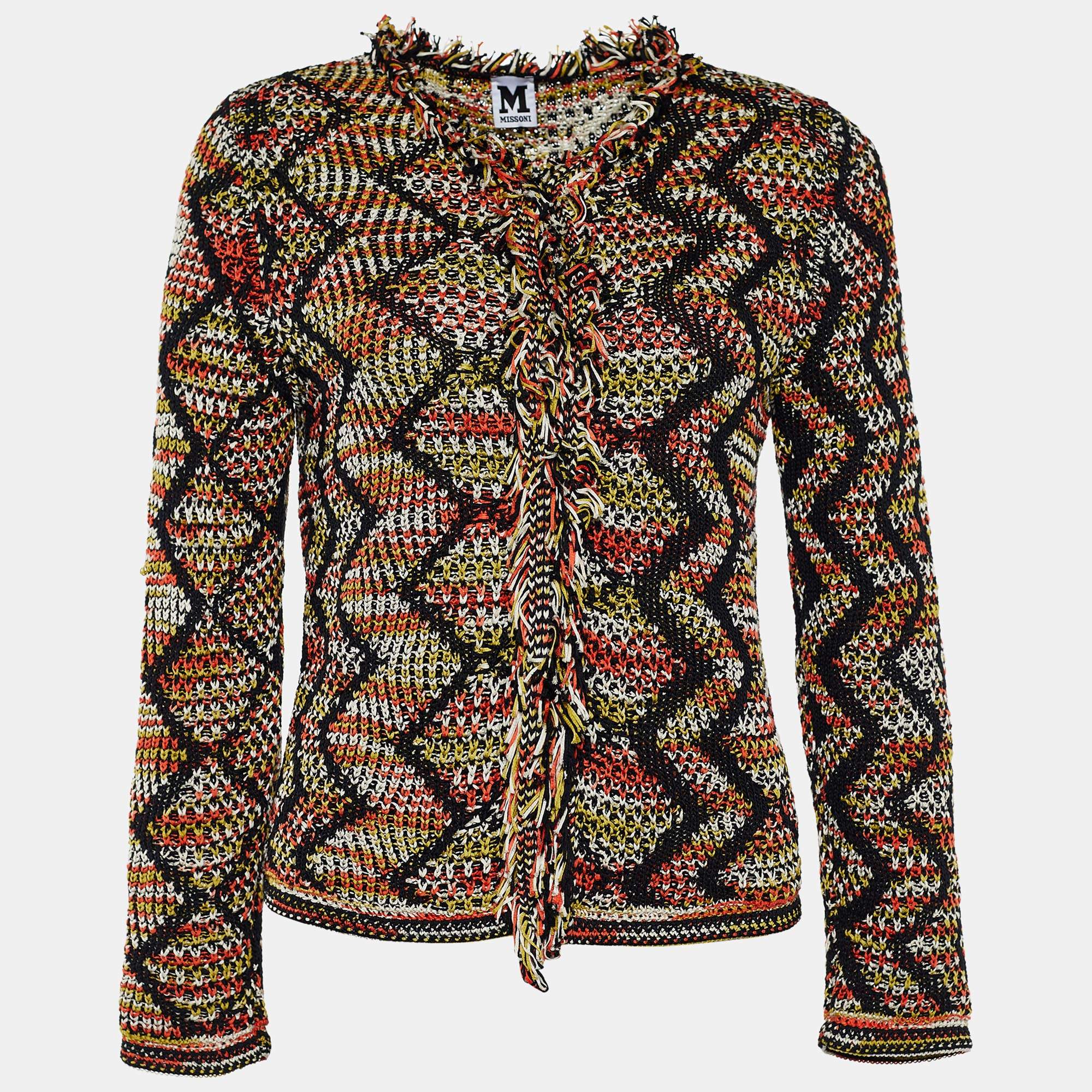 Pre Owned كارديغان إم ميسوني قطن تريكو خطوط متعرجة متعدد الألوان مقاس متوسط - ميديوم