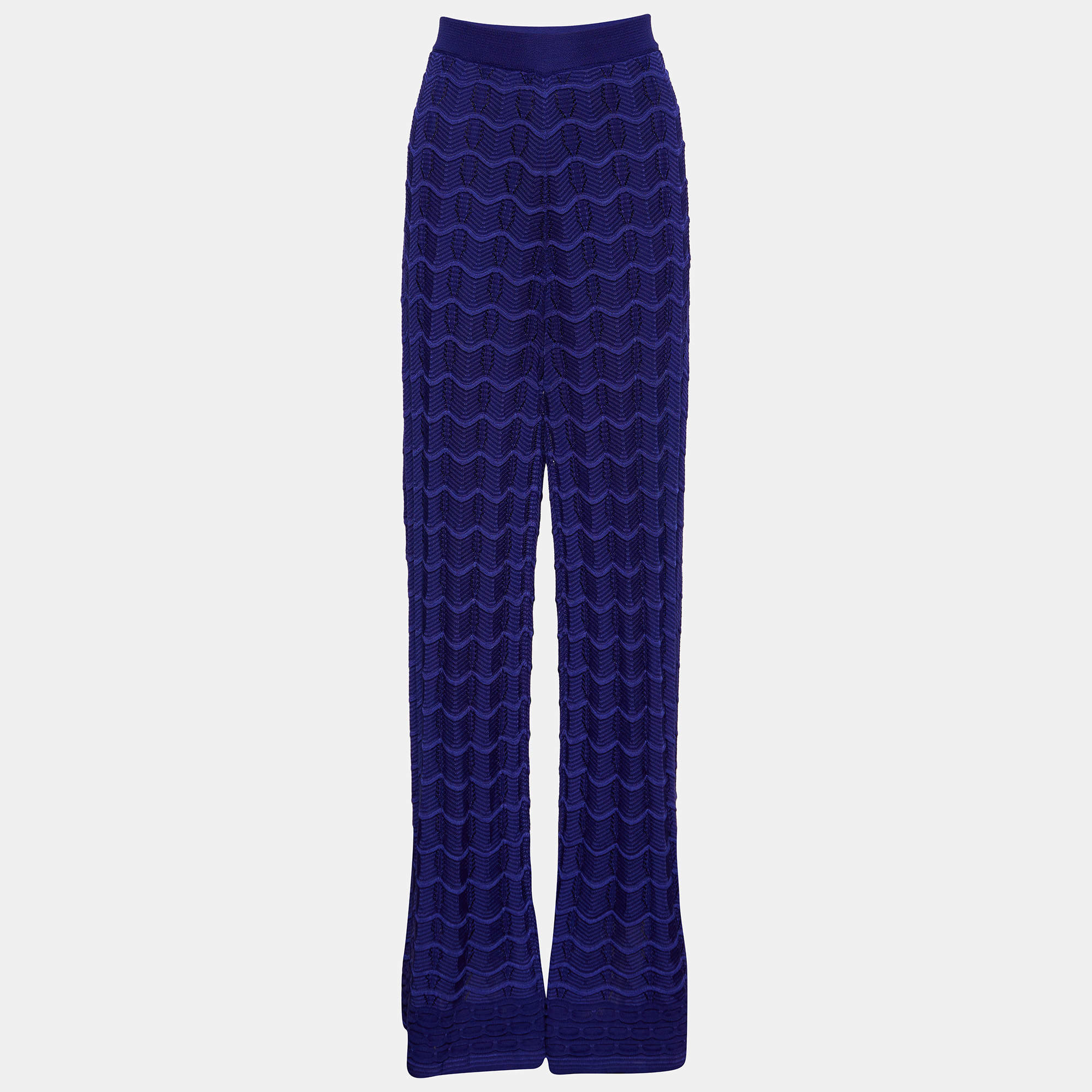 Pre Owned M Missoni Purple Chevron Knit Palazzo Trousers L