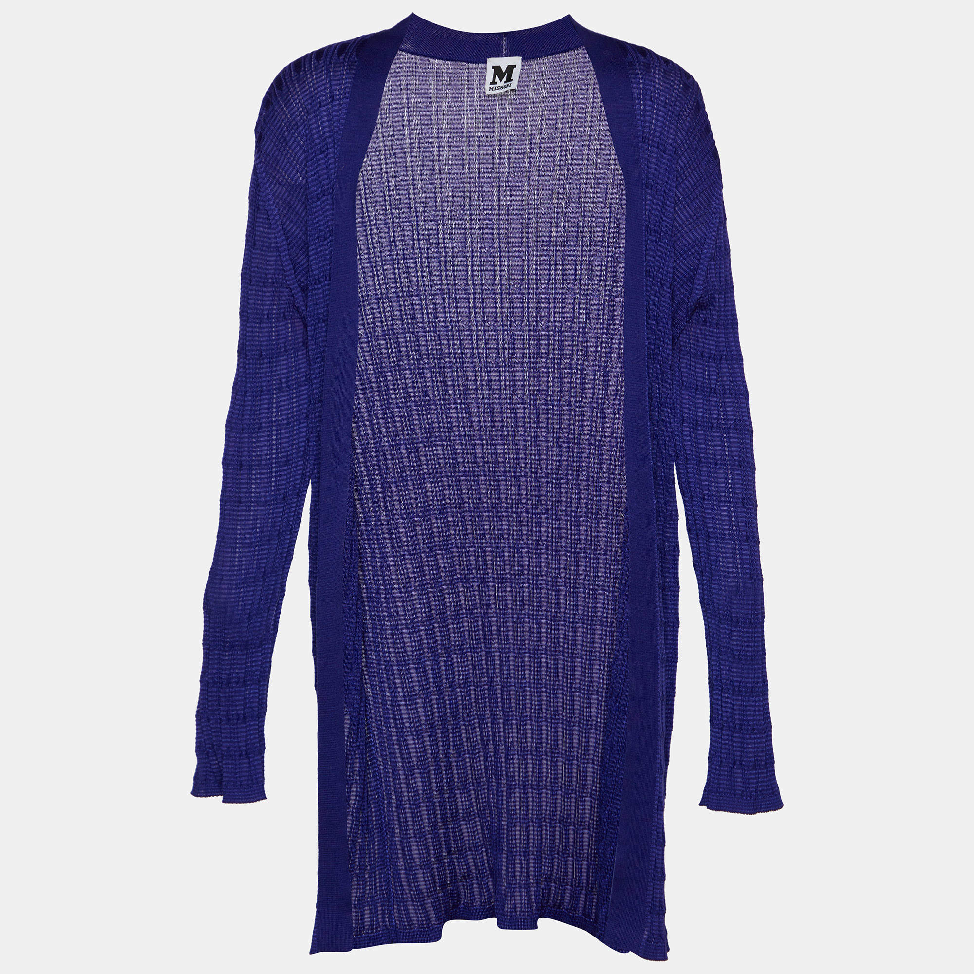 Pre Owned M Missoni Purple Textured Knit Open Front Cardigan XL