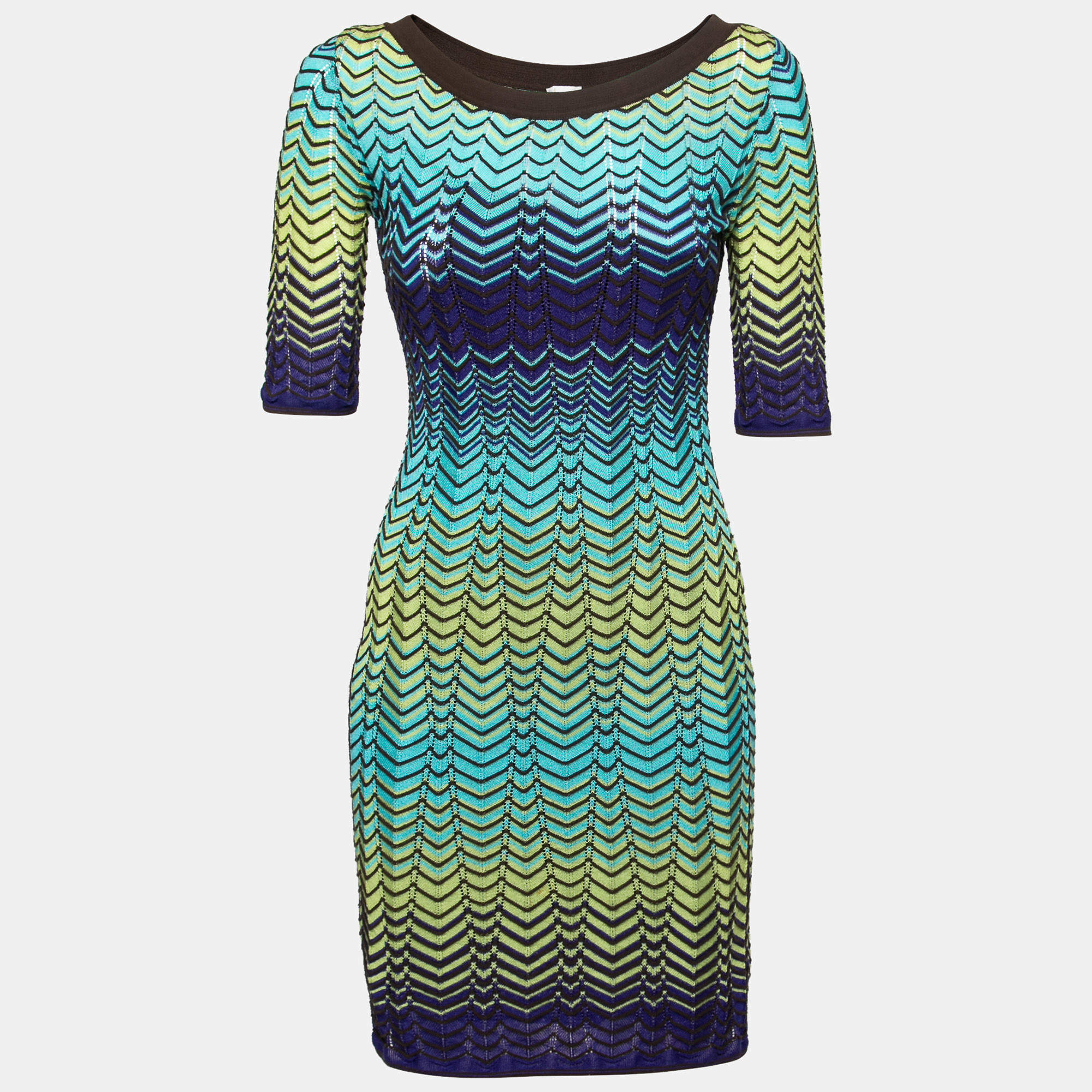 M Missoni Multicolor Chevron Patterned Knit Mini dress S M