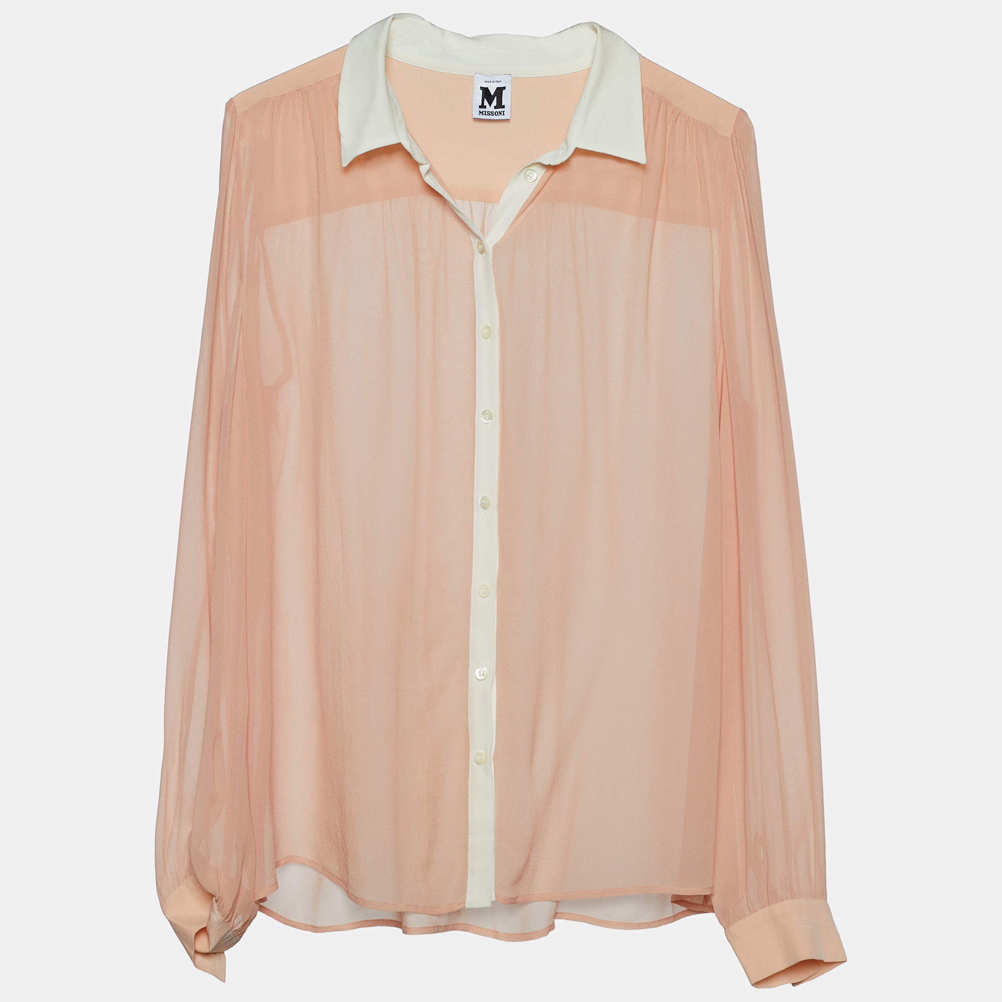 Pre Owned M Missoni Pale Pink Silk Button Front Sheer Shirt M