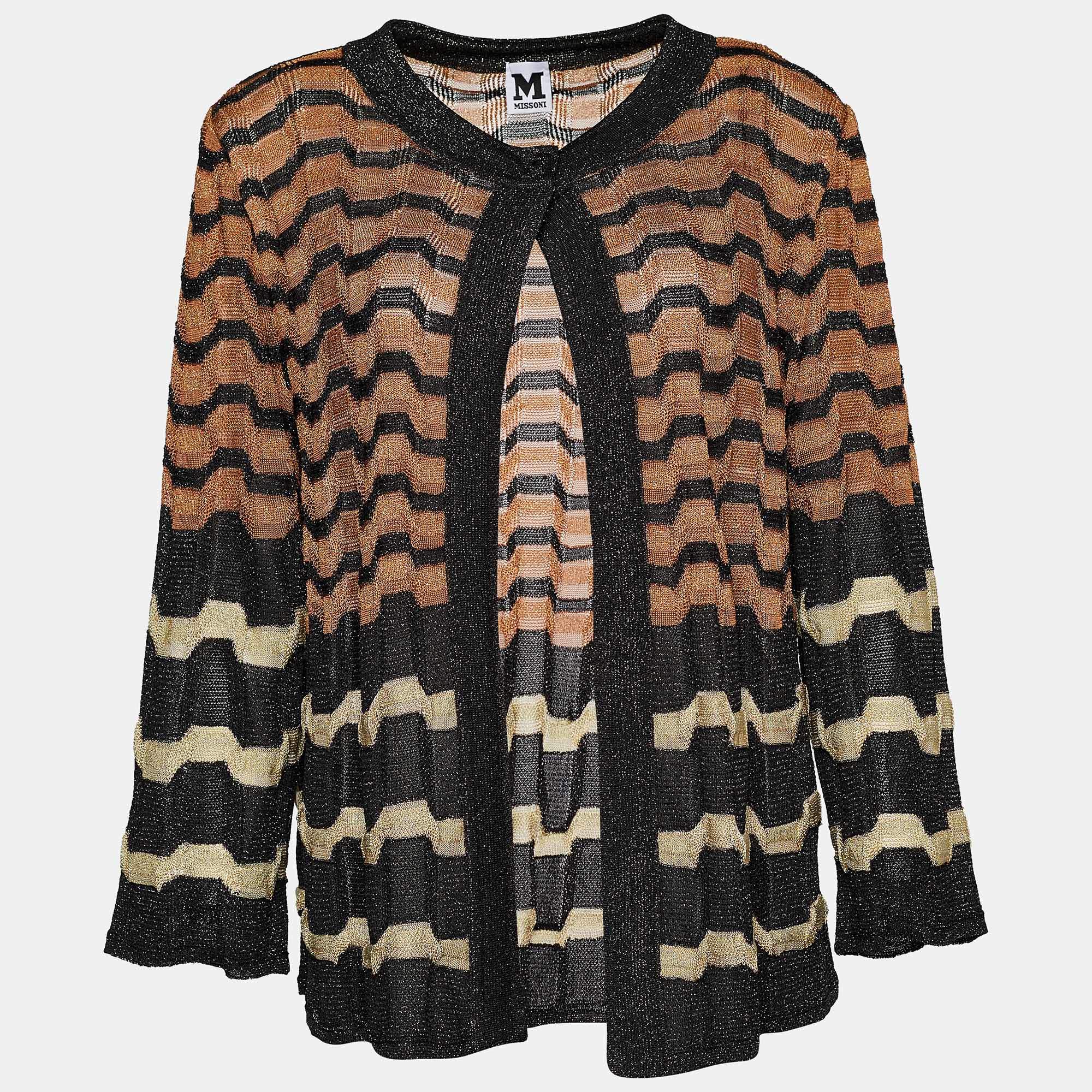Pre Owned M Missoni Brown Lurex Knit Long Sleeve Shrug M