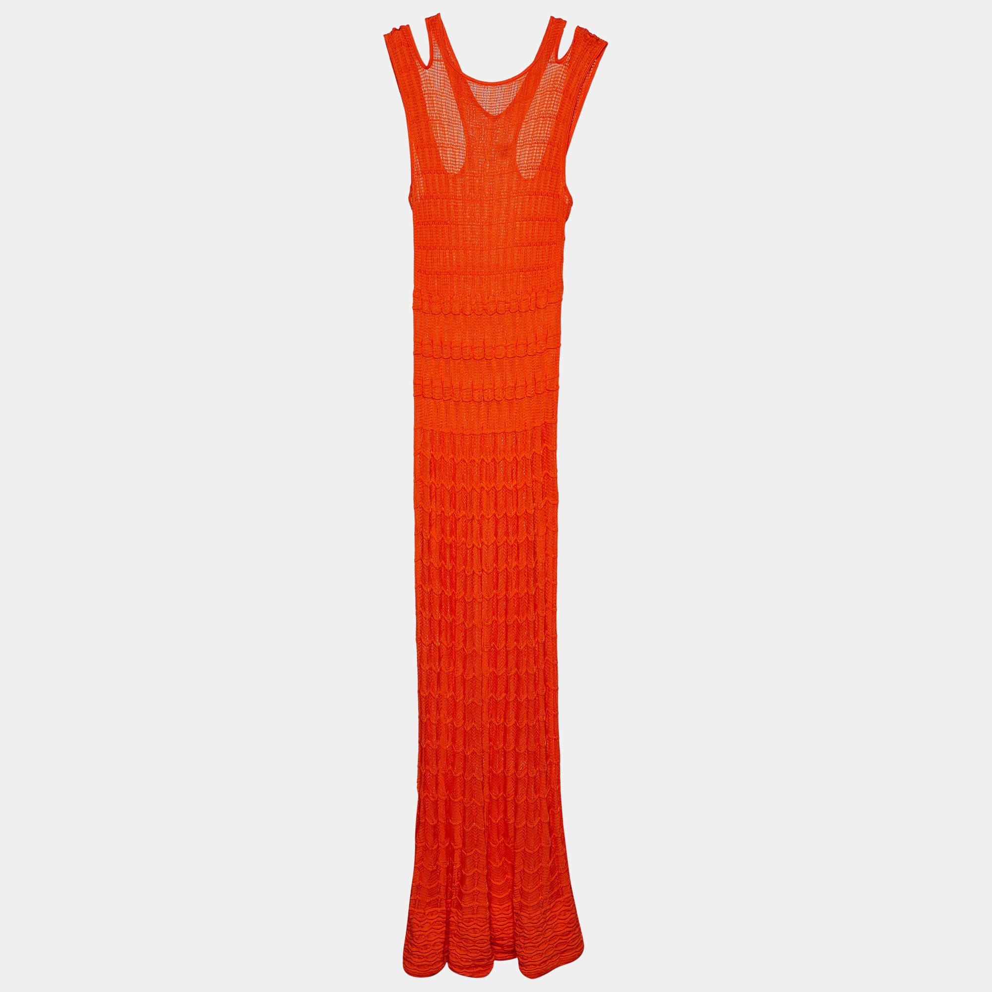 Pre Owned M Missoni Orange Pattern Knit Sleeveless Maxi Dress L
