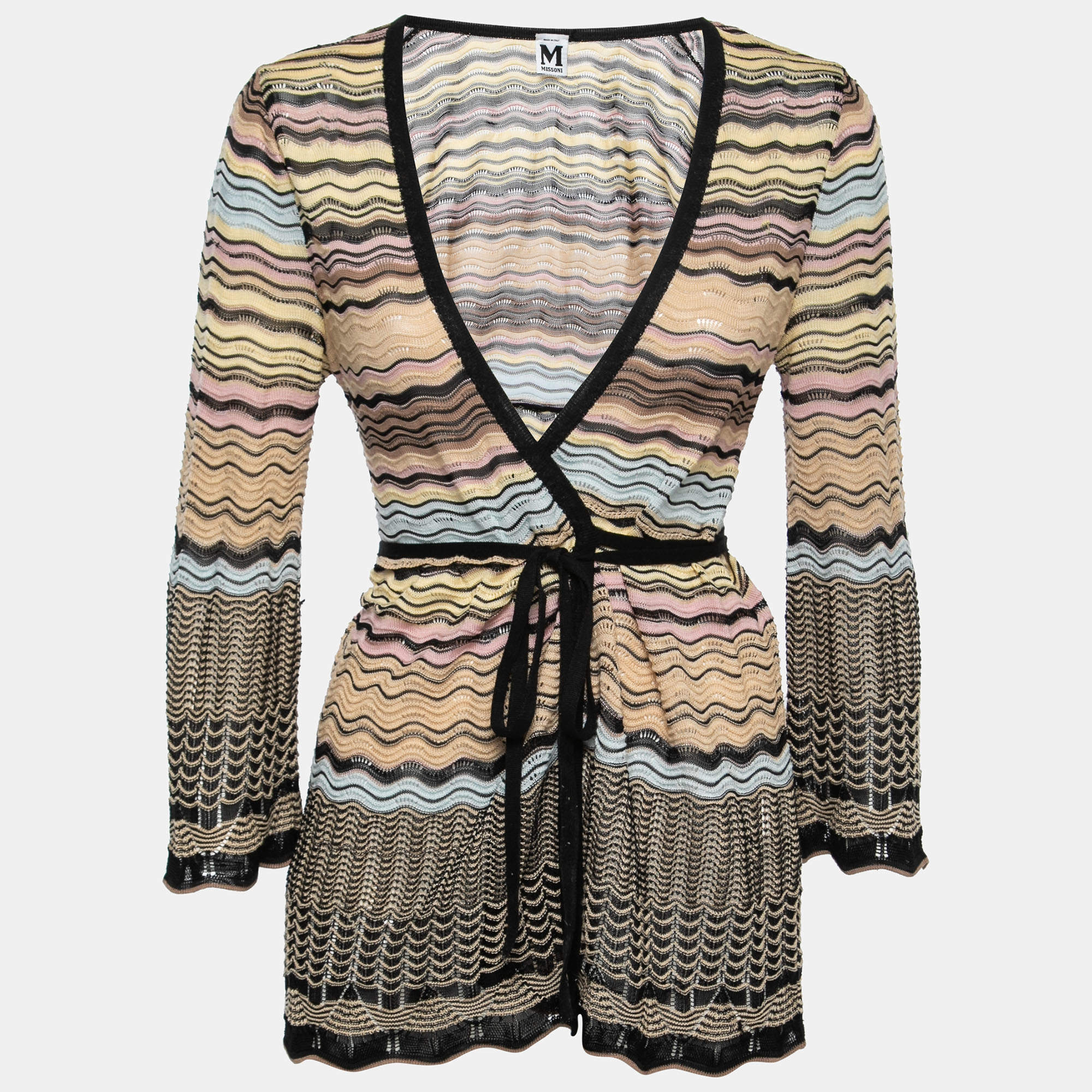 مملوكة مسبقًا M Missoni Multicolor Patterned Knit Wrap Cardigan M