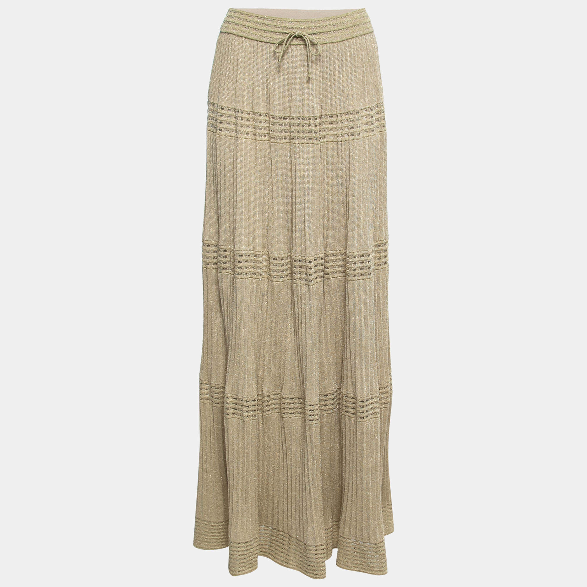 Pre Owned M Missoni Gold Lurex Knit Pleated Maxi Skirt M