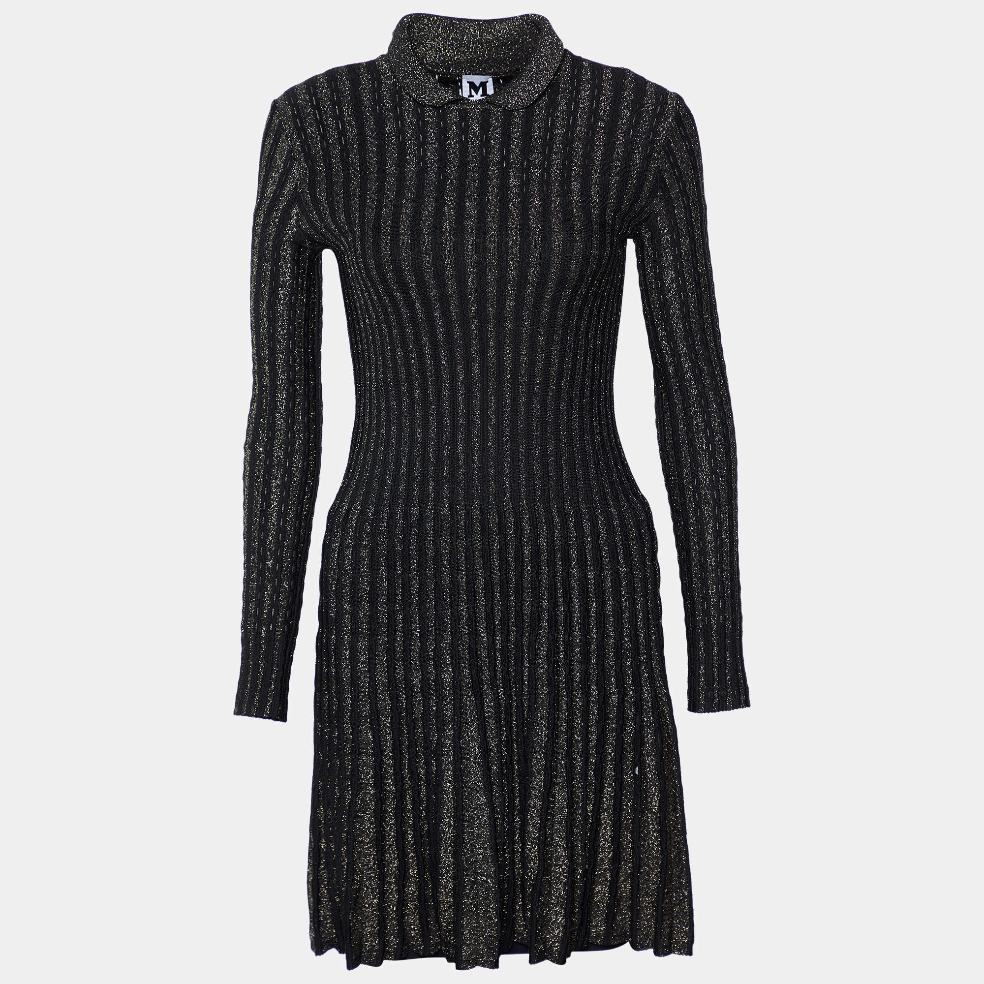 Pre Owned M Missoni Black Lurex Knit Long Sleeve Midi Dress S