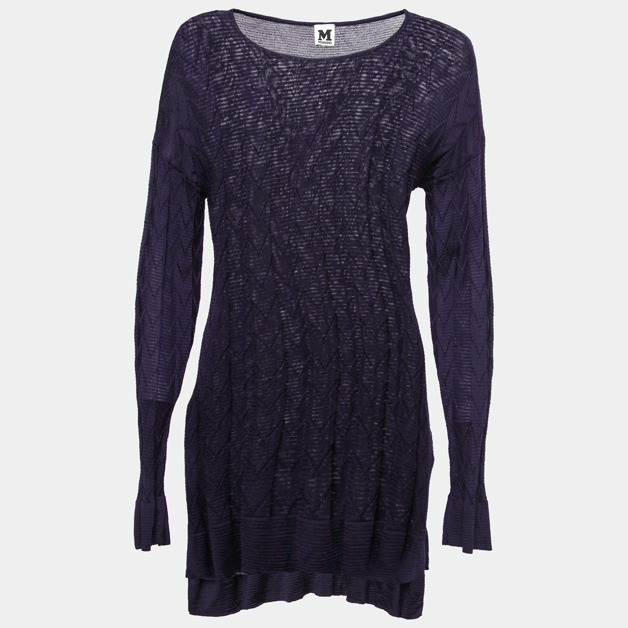 M Missoni Purple Chevron Patterned Wool Knitted Top M