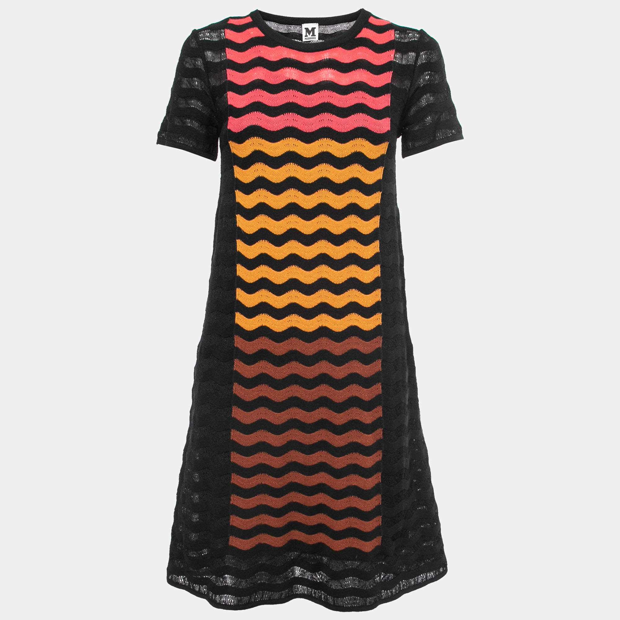 Pre Owned M Missoni Black Multicolor Patterned Knit Midi Dress M
