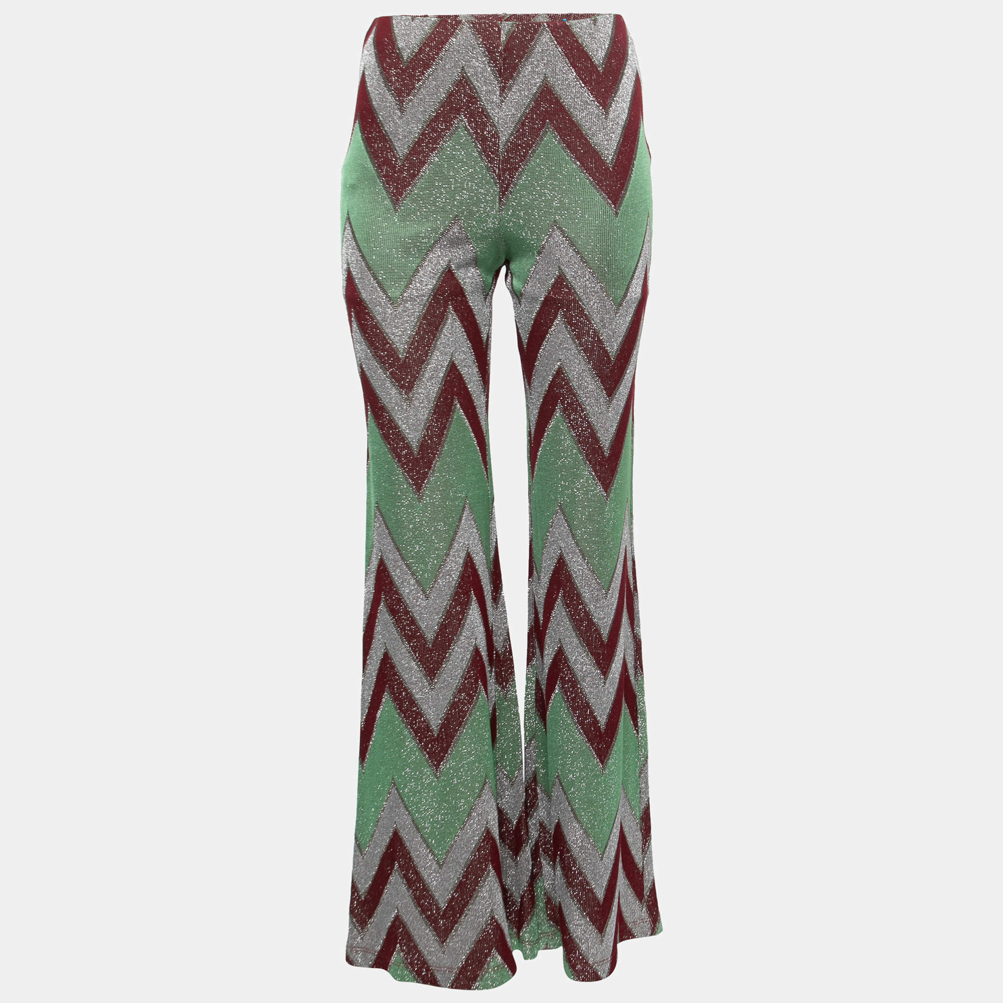 Pre Owned M Missoni Multicolor Chevron Patterned Lurex Knit Pants S