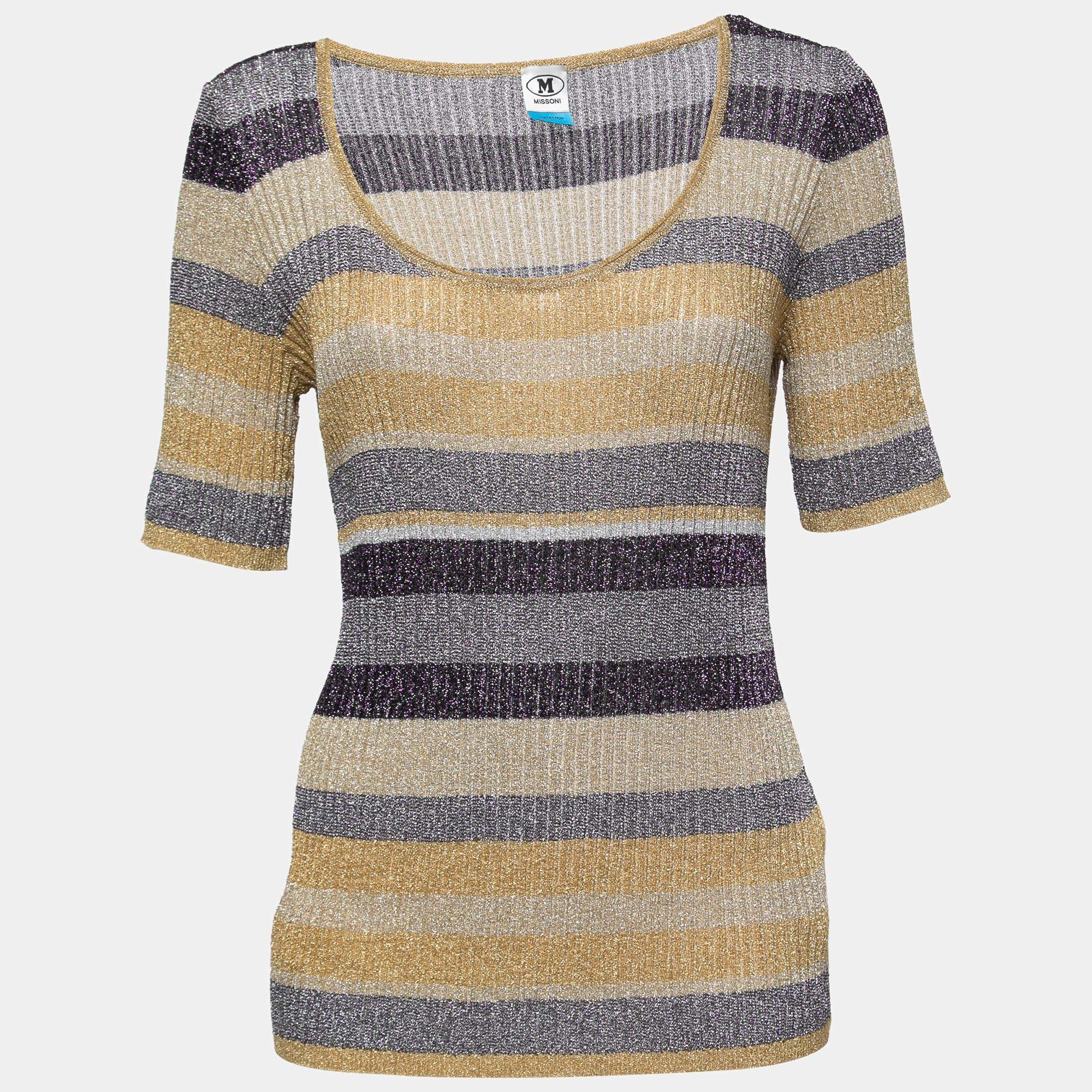 Pre Owned M Missoni Collection Multicolor Striped Lurex Knit Top M