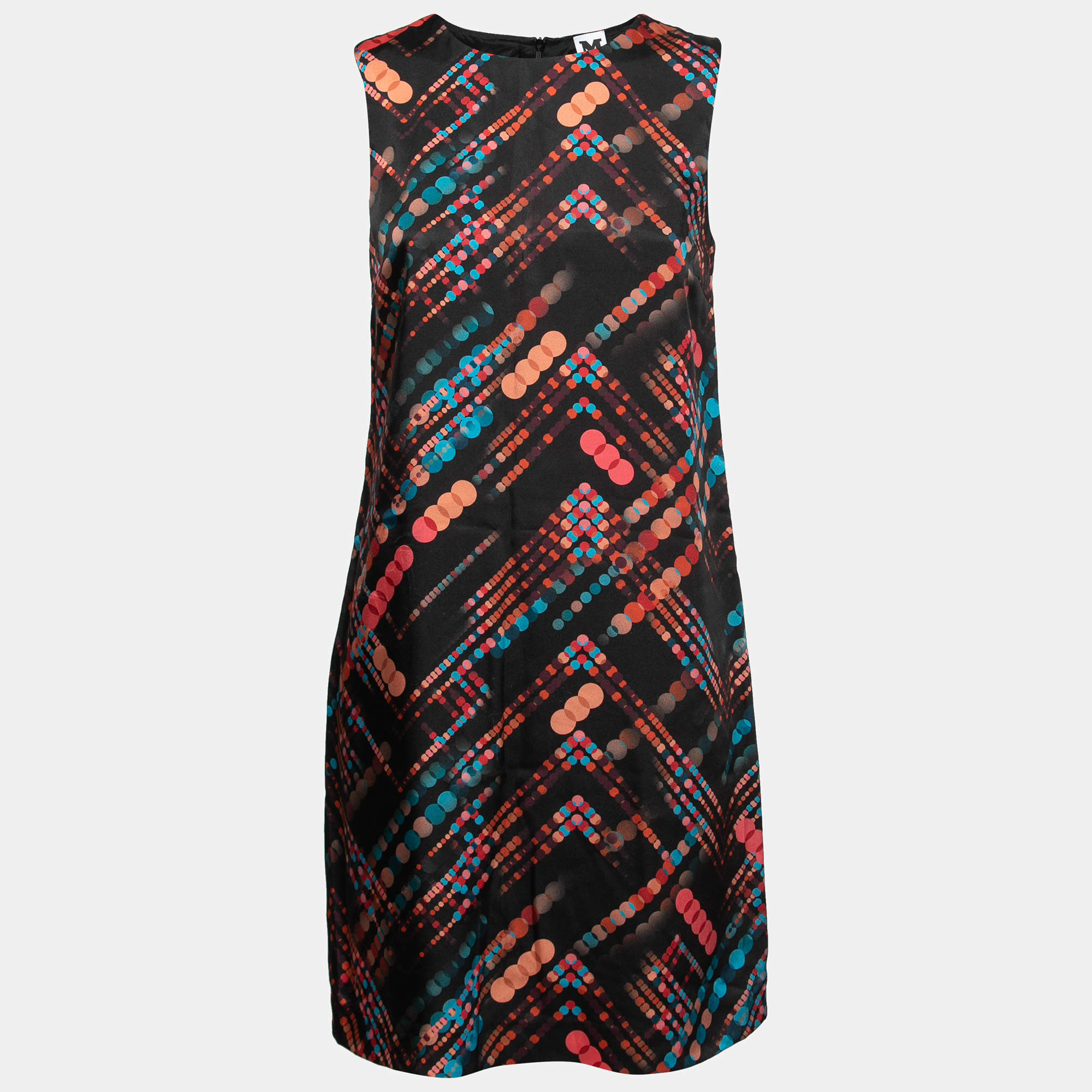 Pre Owned M Missoni Black Printed Synthetic Silk Sleeveless Shift Dress S