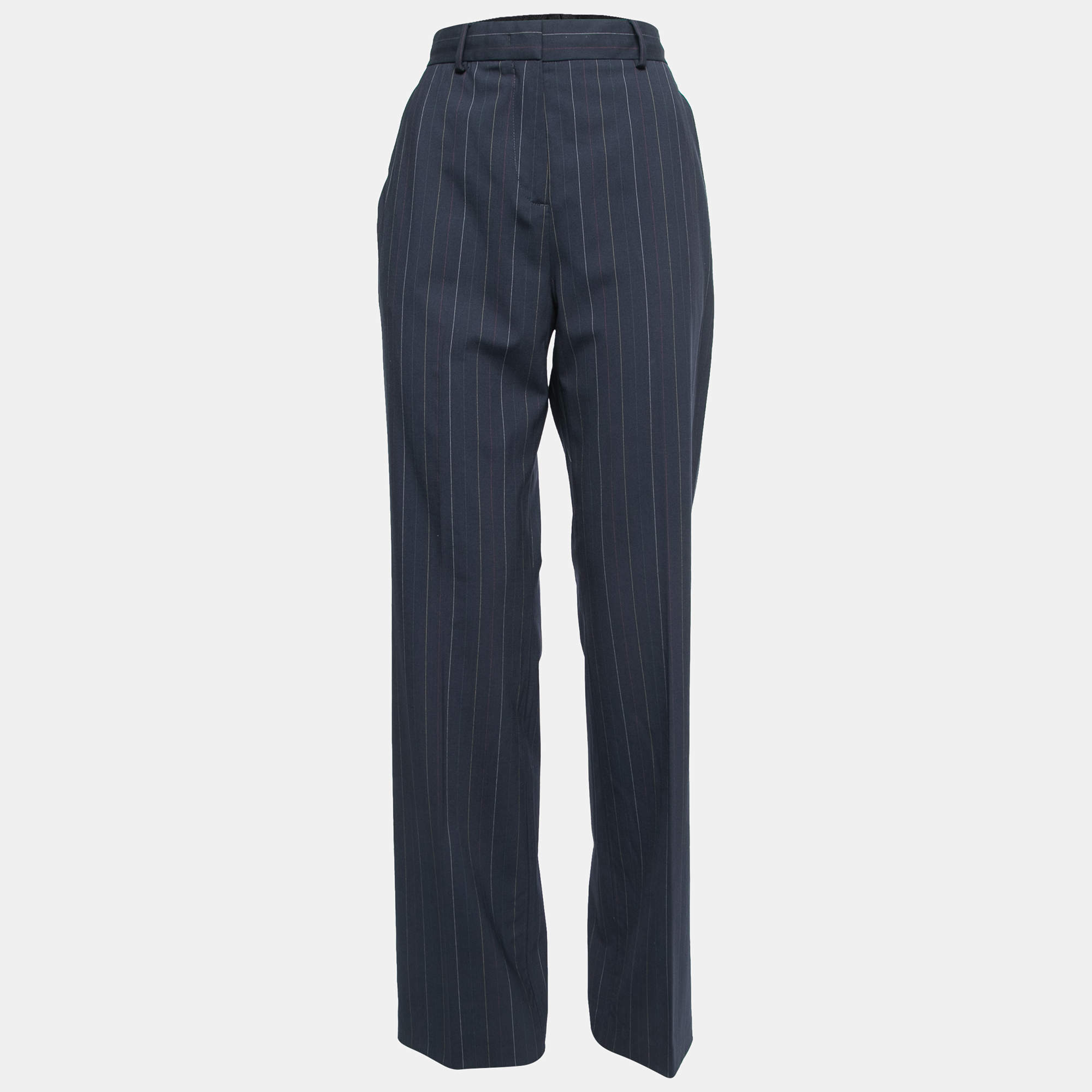 Pre Owned M Missoni Navy Blue/Multicolor Striped Crepe Trousers M