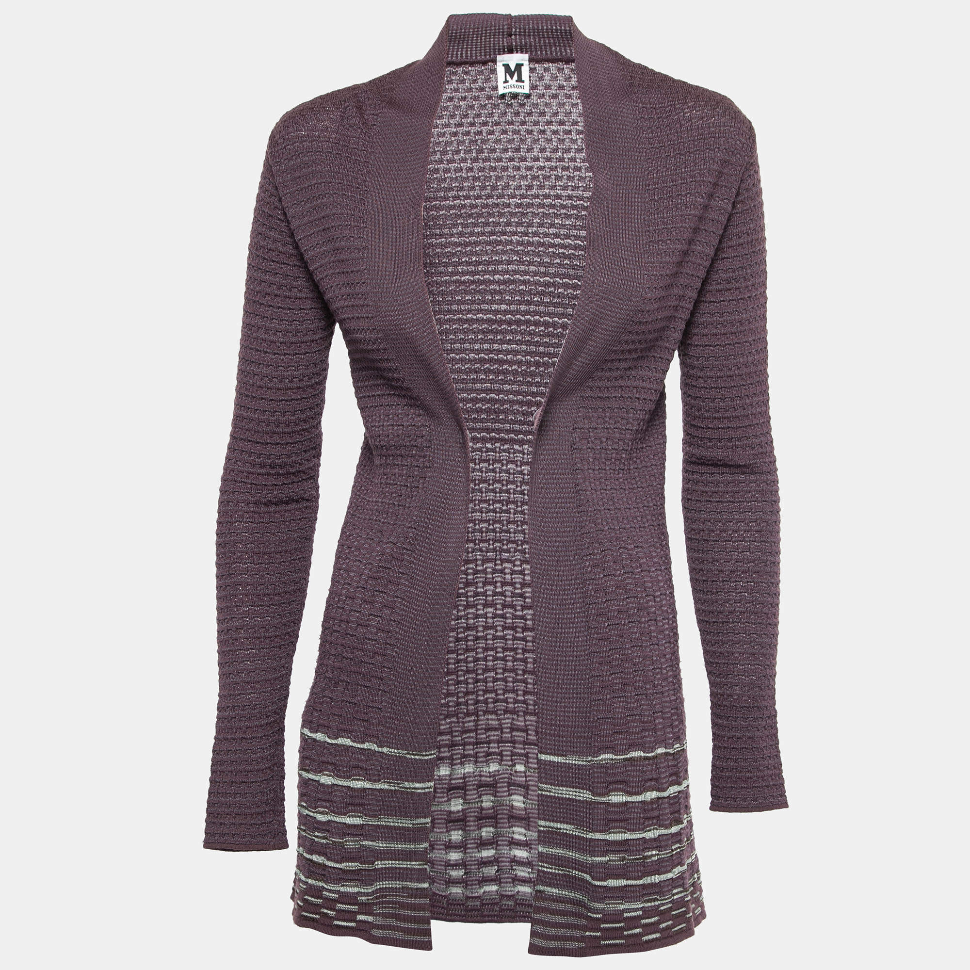 Pre Owned M Missoni Purple Textured Knit Open Front Cardigan S