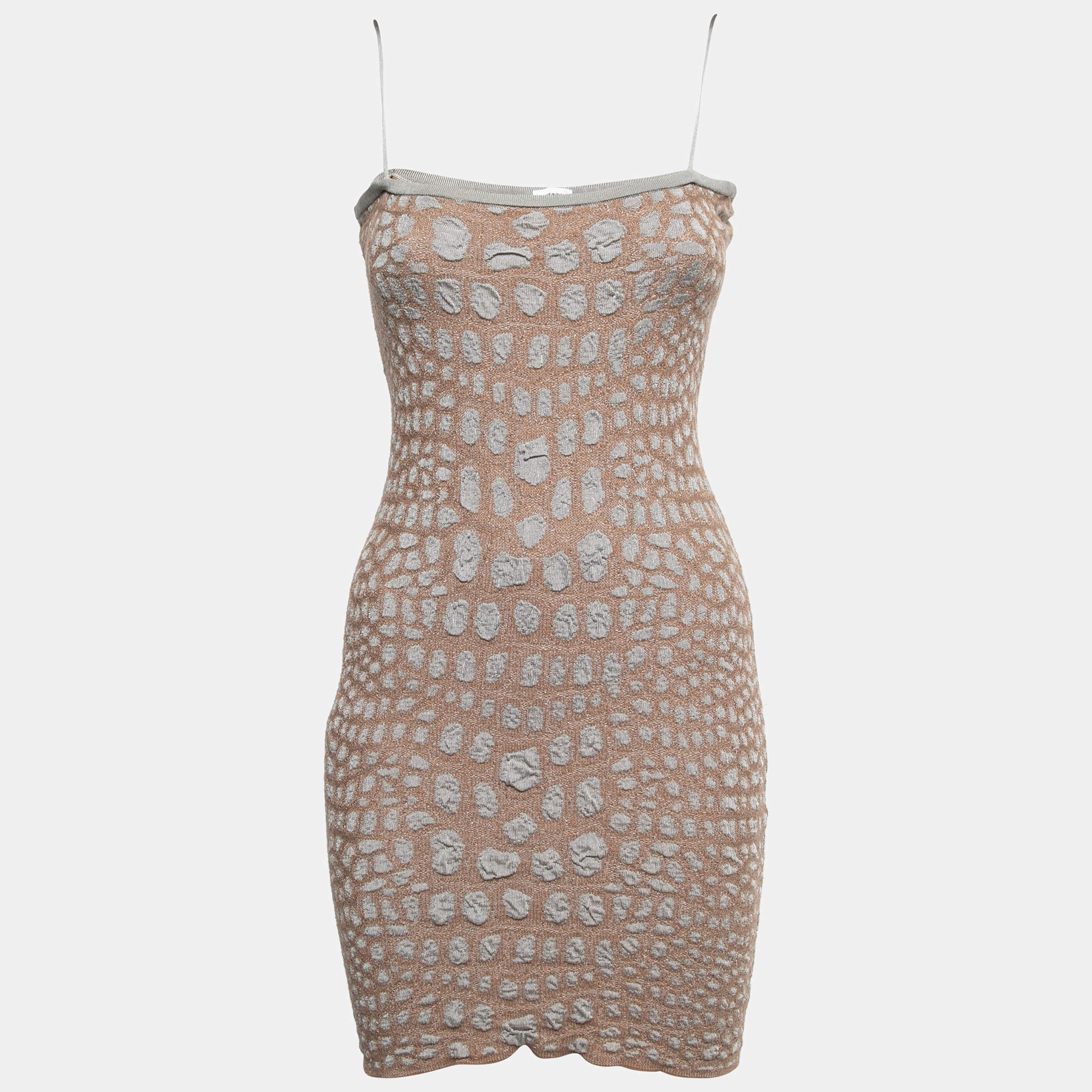 Pre Owned M Missoni Beige/Grey Patterned Knit Midi Skirt M