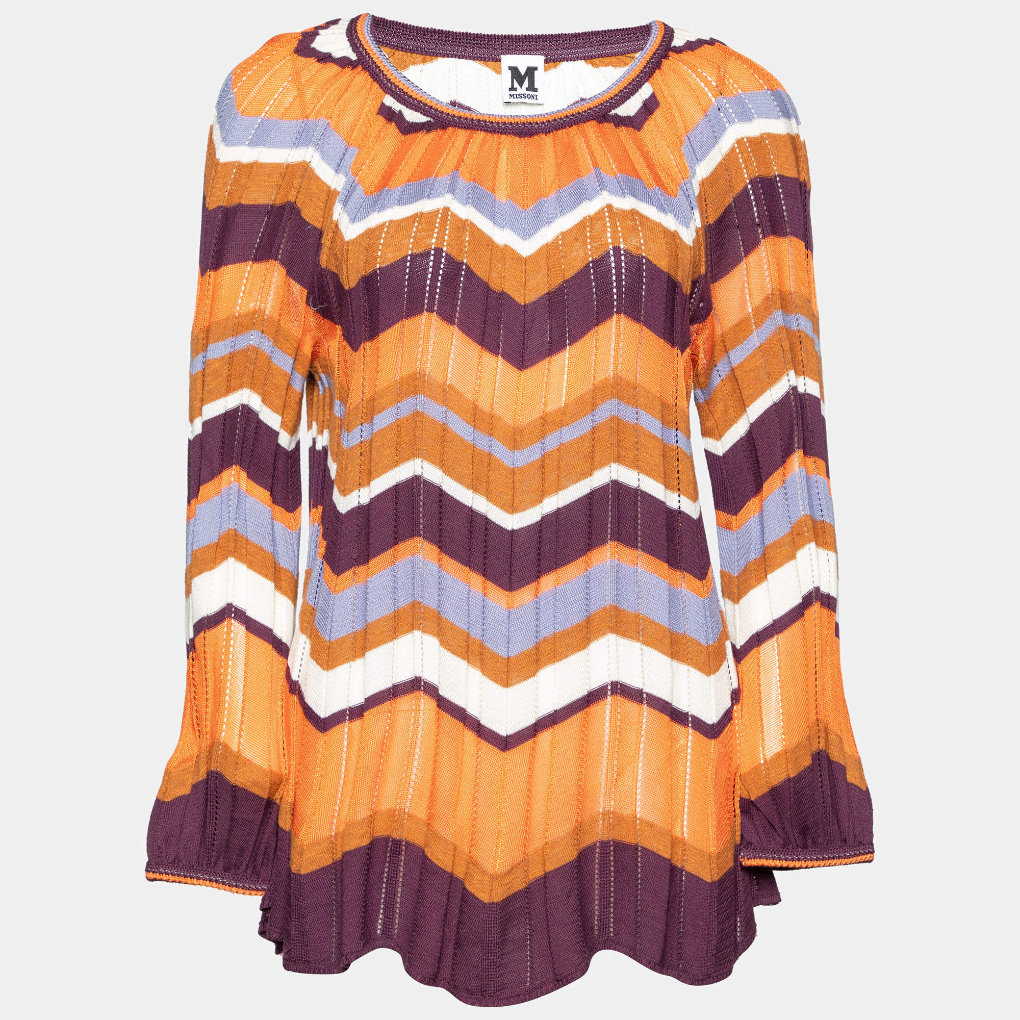 Pre Owned M Missoni Multicolor Pattered Cotton Knit Blouse L